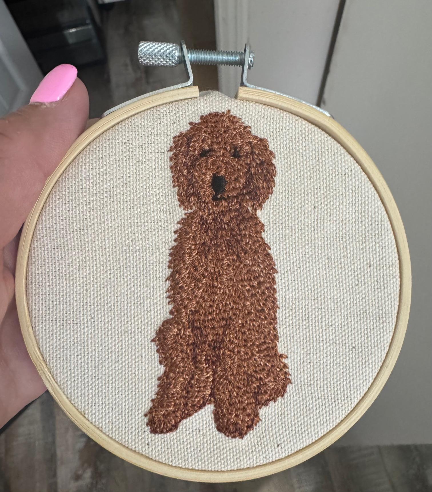 Red Poodle Machine Embroidered Framed Art | Tabletop Decor for Home or Office
