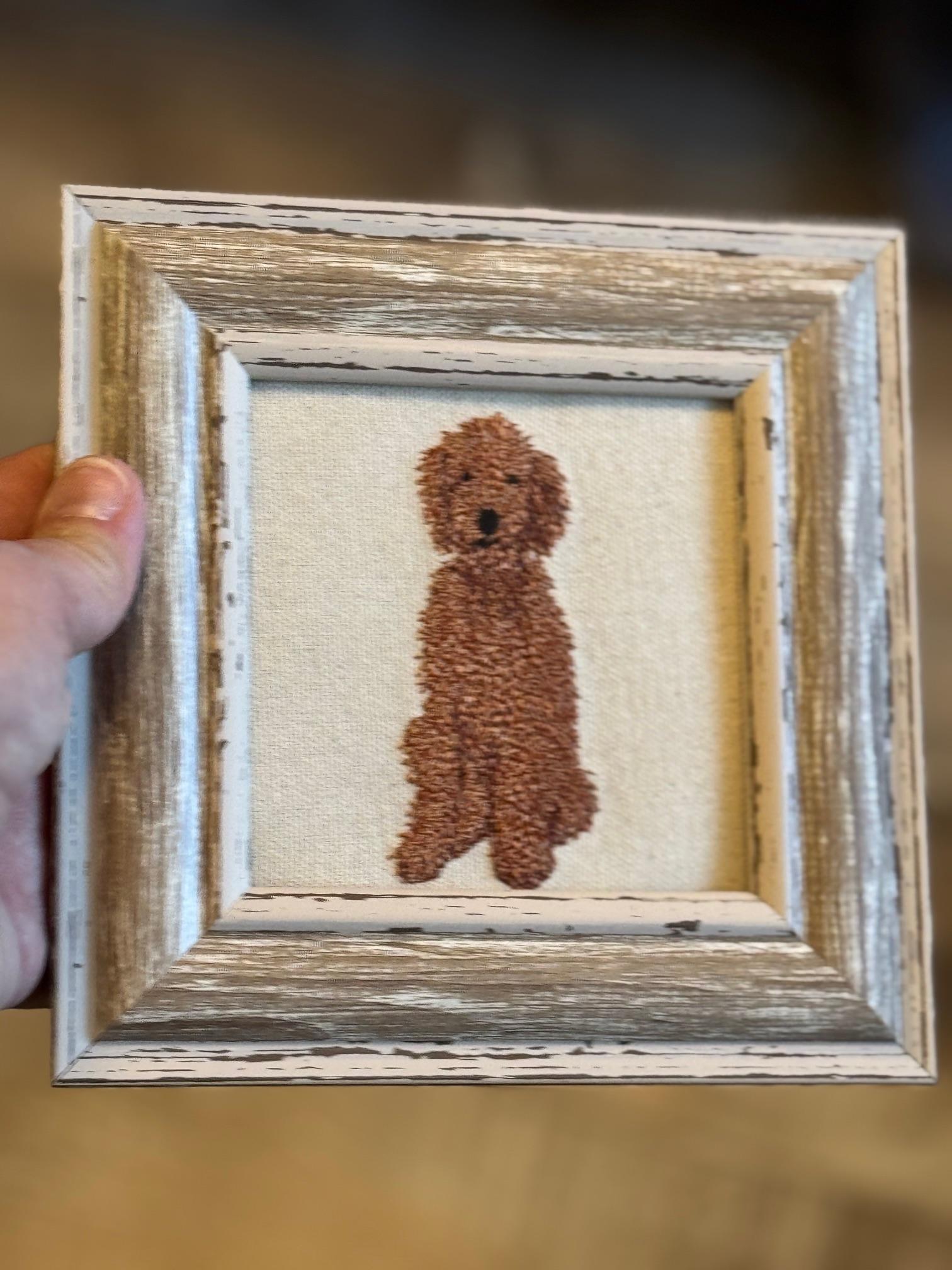 Red Poodle Machine Embroidered Framed Art | Tabletop Decor for Home or Office