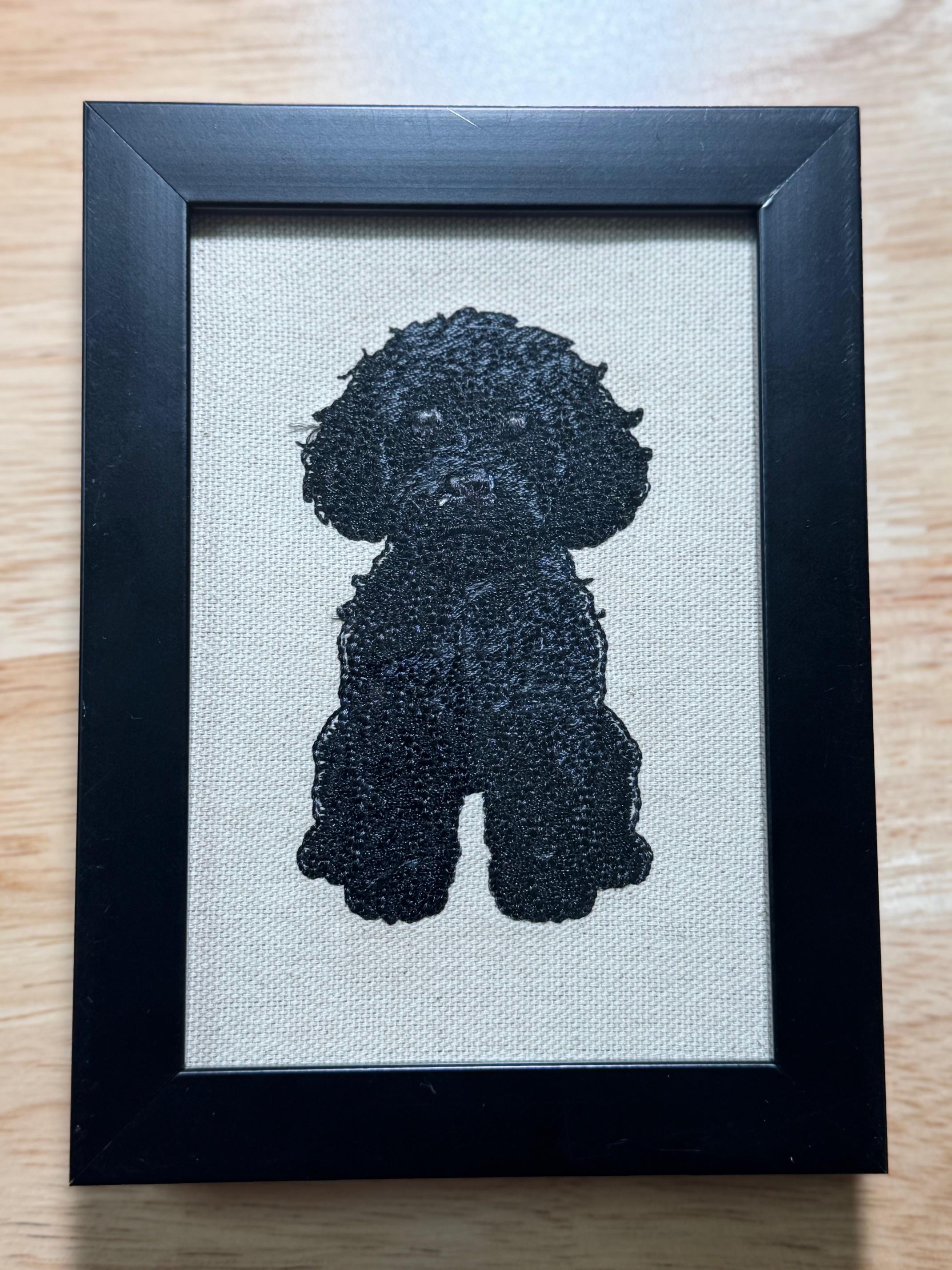 Black Doodle Dog — Machine Embroidered Framed Art | Tabletop Decor