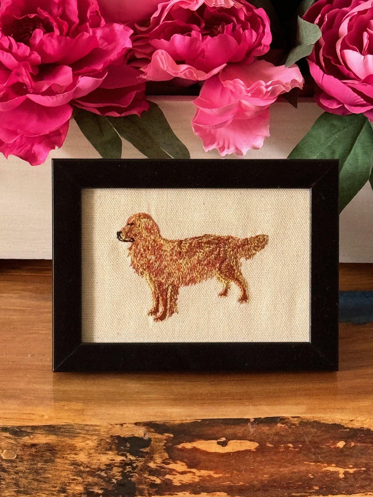 Golden Retriever Machine Embroidered Art | Framed Dog Breed Décor