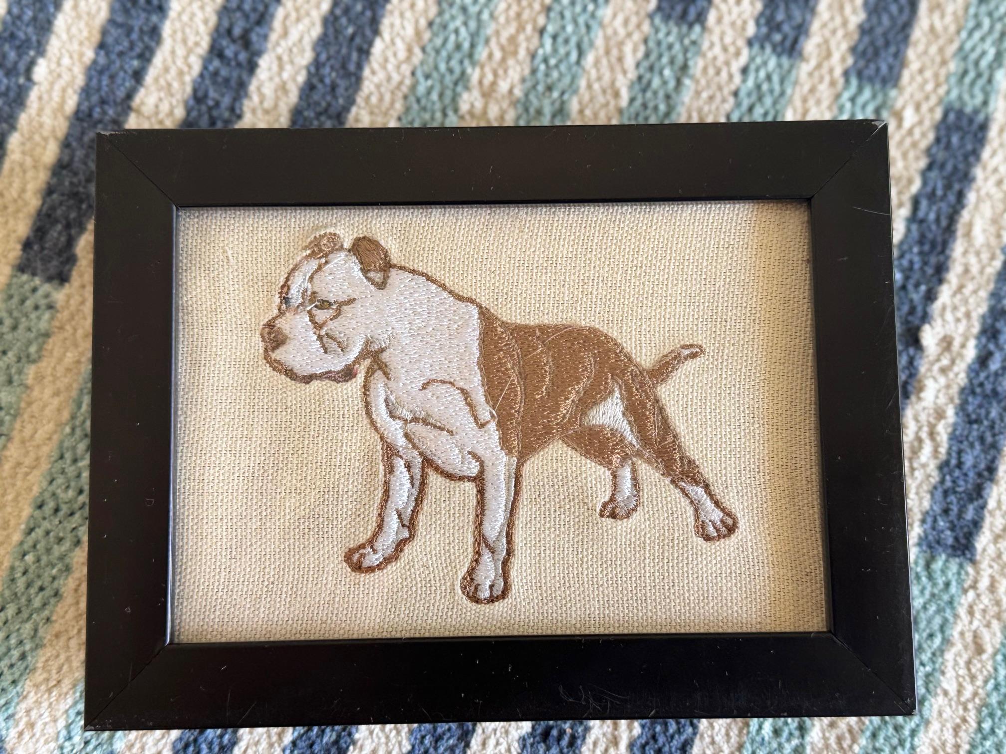 American Bulldog & Pitbull Machine Embroidered Framed Art | Tabletop Decor