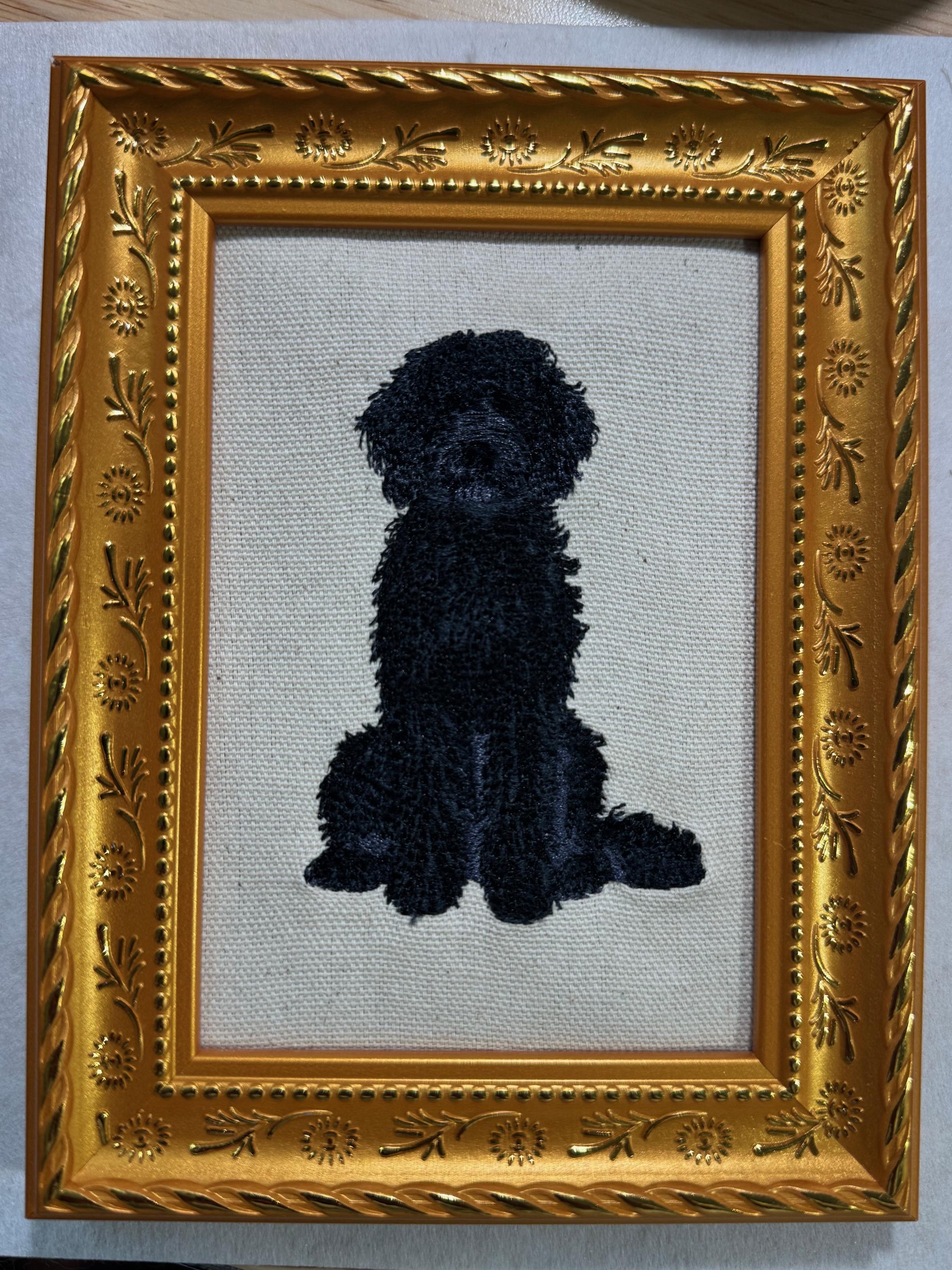 Doodle Dog Machine Embroidered and Framed Art