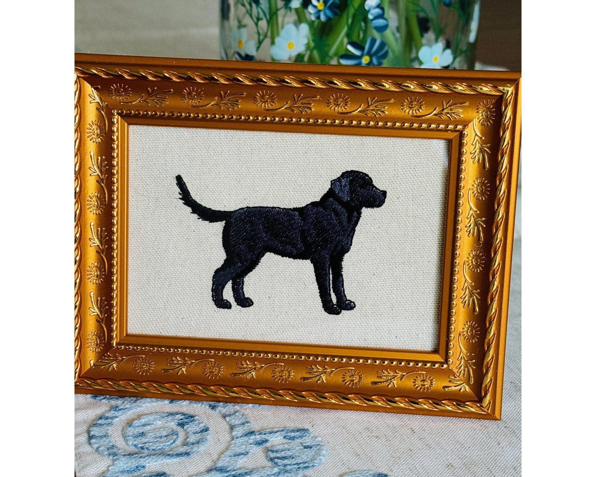 Black Labrador Retriever Machine Embroidered Art No. 2 | Framed Dog Breed Décor