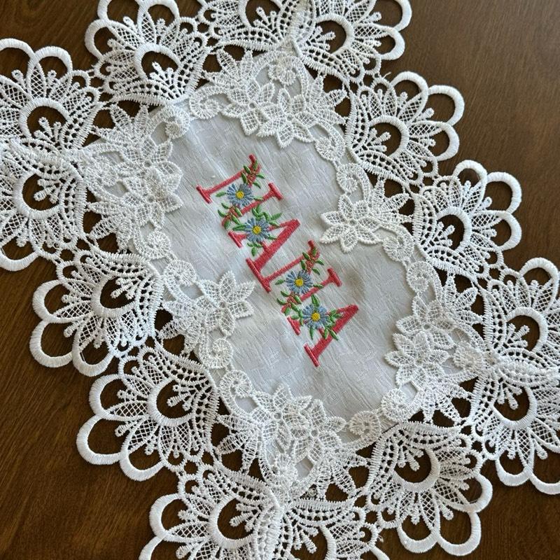 Nana Machine Embroidered Floral Doily | Grandma Gift | 16x12" White Lace