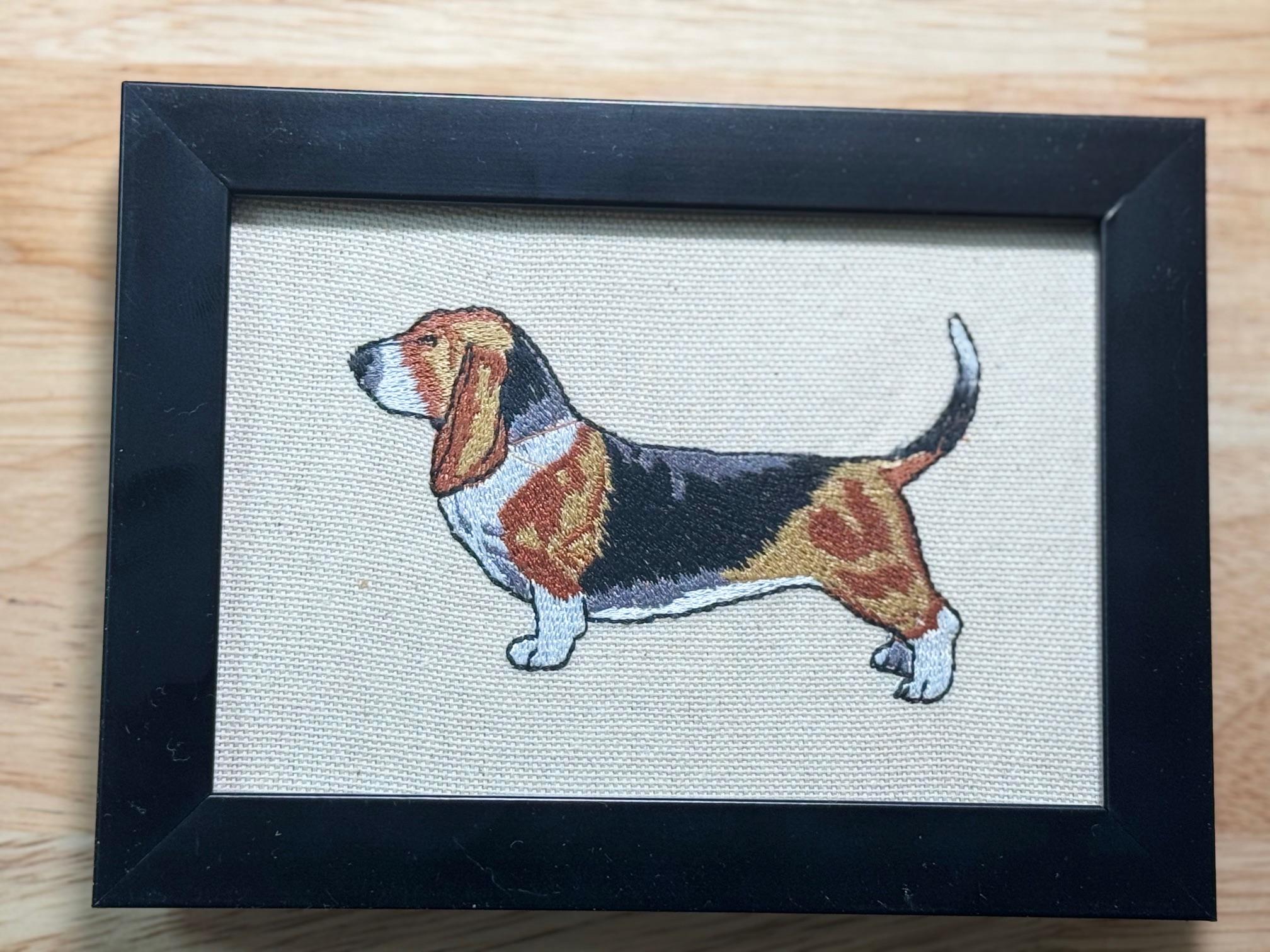 Basset Hound Machine Embroidered Art | Framed Dog Breed Décor