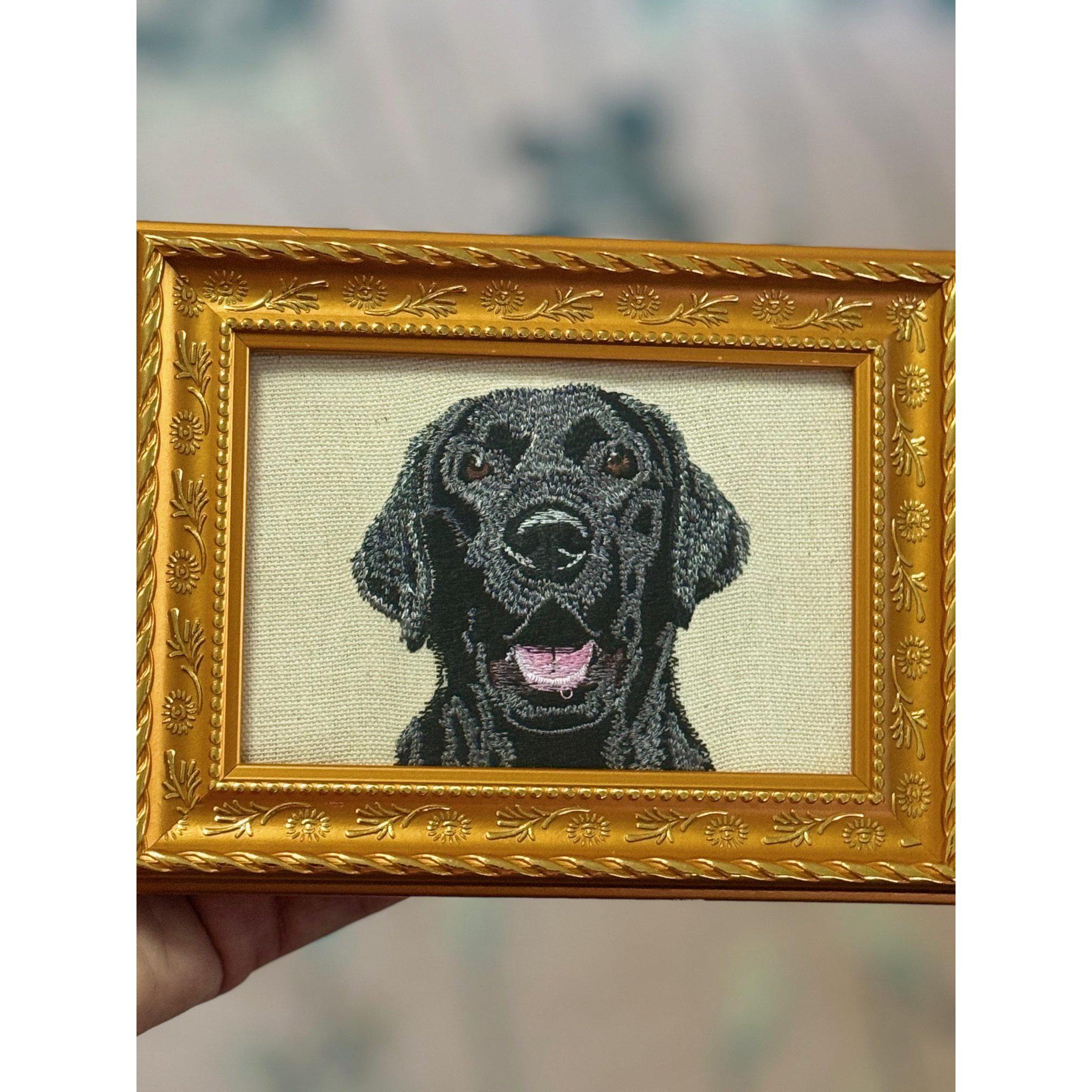Black Labrador Retriever Machine Embroidered Art No. 3 | Framed Dog Breed Décor
