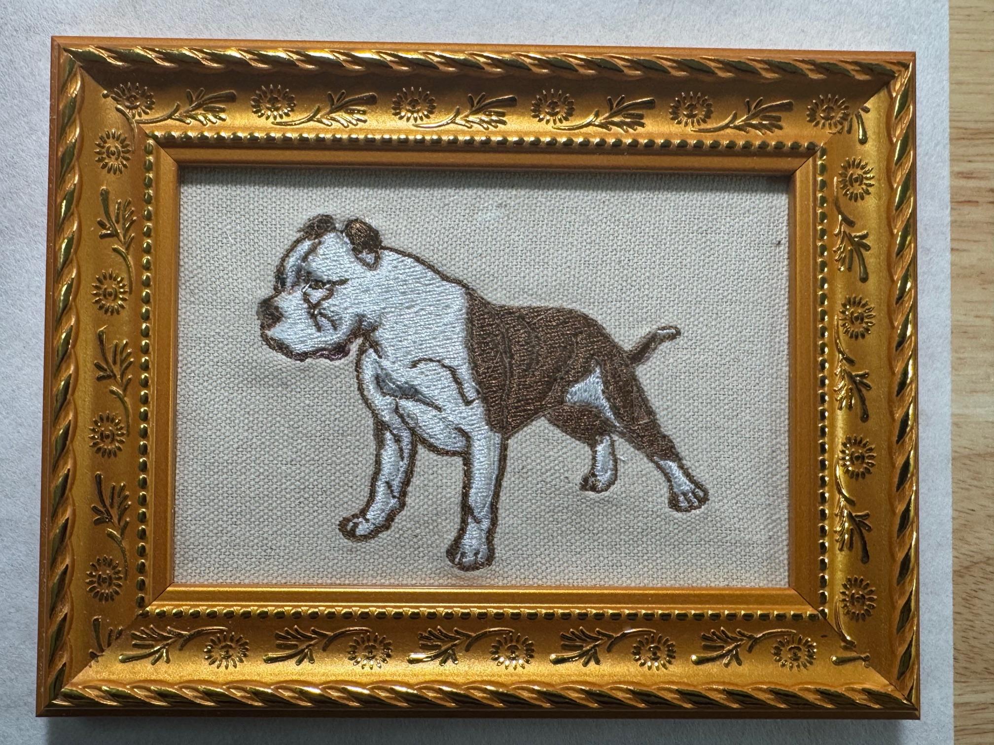American Bulldog & Pitbull Machine Embroidered Framed Art | Tabletop Decor