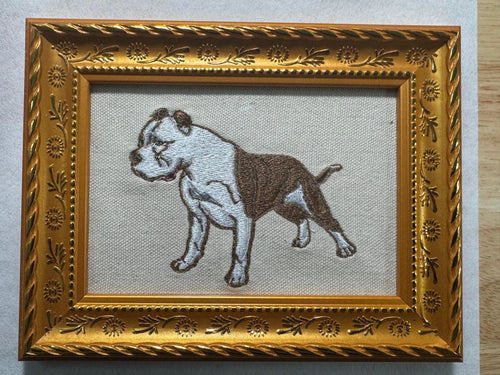 American Bulldog & Pitbull Machine Embroidered Framed Art | Tabletop Decor