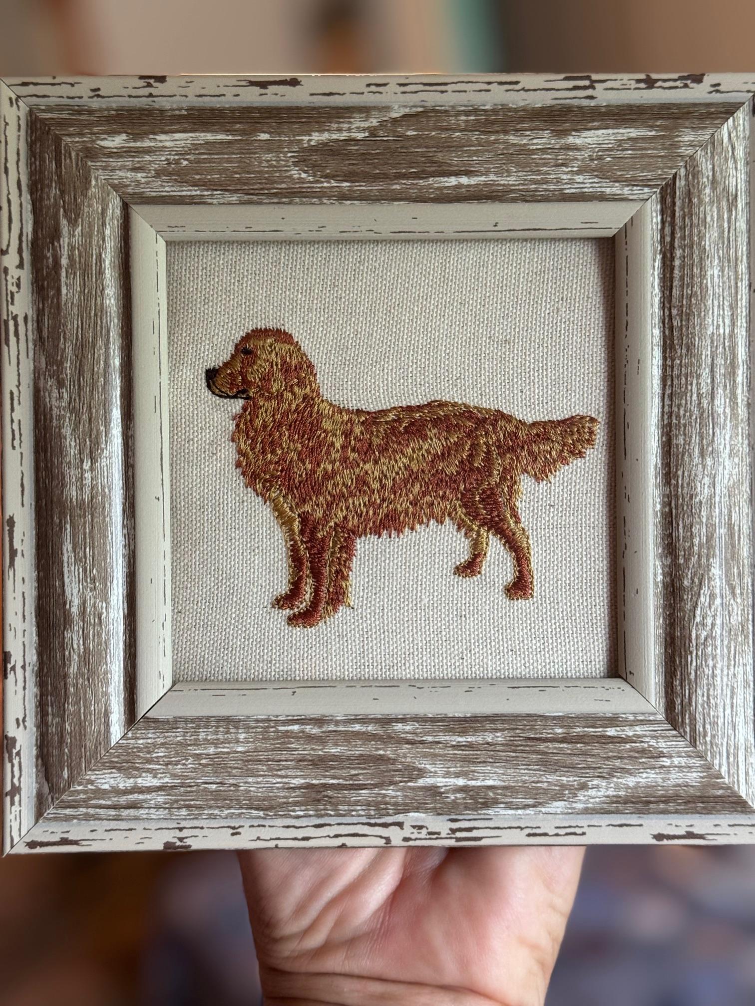 Golden Retriever Machine Embroidered Art | Framed Dog Breed Décor