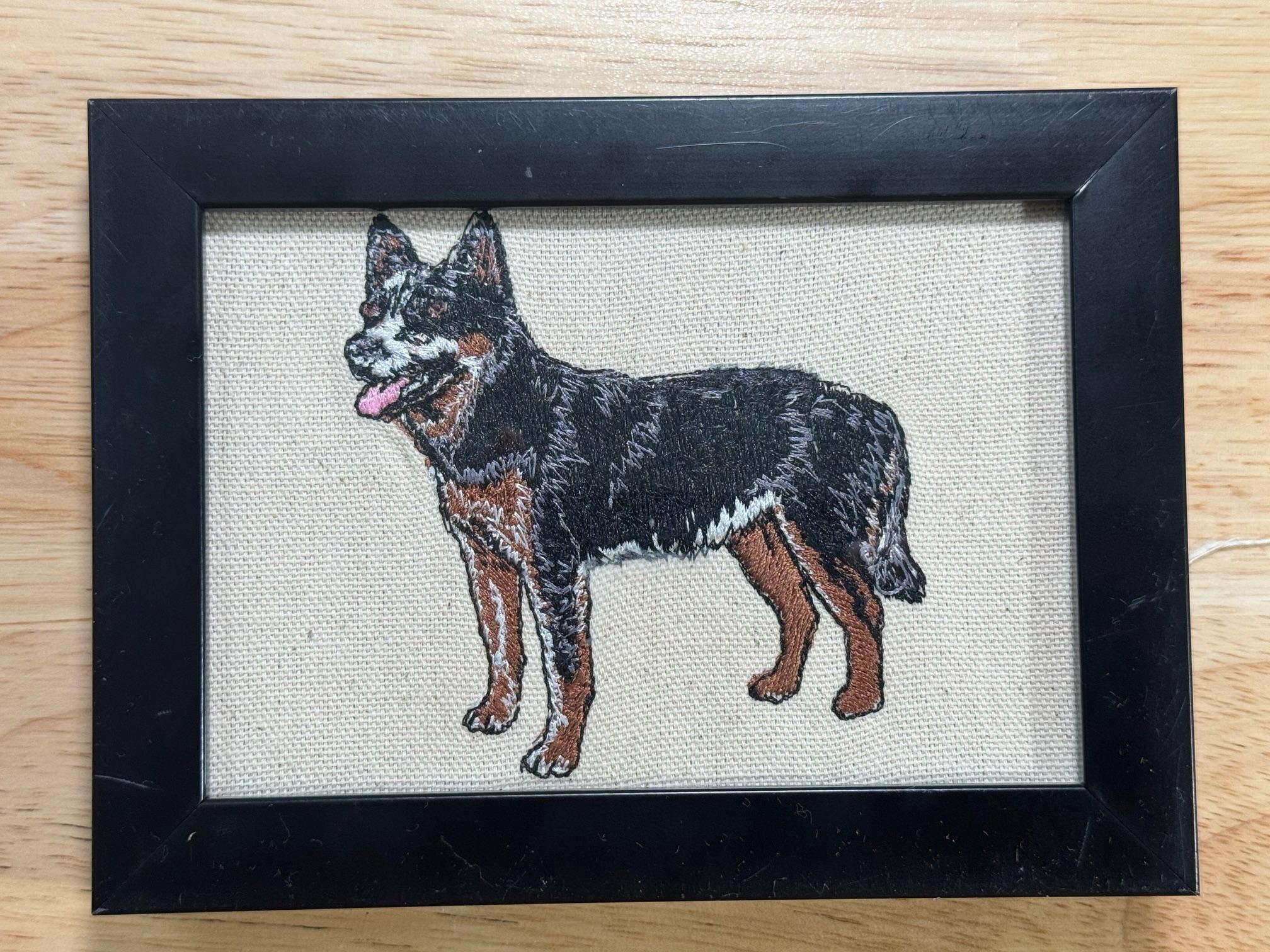 Blue Heeler Australian Cattle Dog Machine Embroidered Framed Art | Tabletop Decor