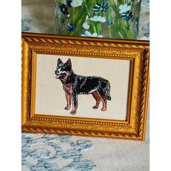 Blue Heeler Australian Cattle Dog Machine Embroidered Framed Art | Tabletop Decor