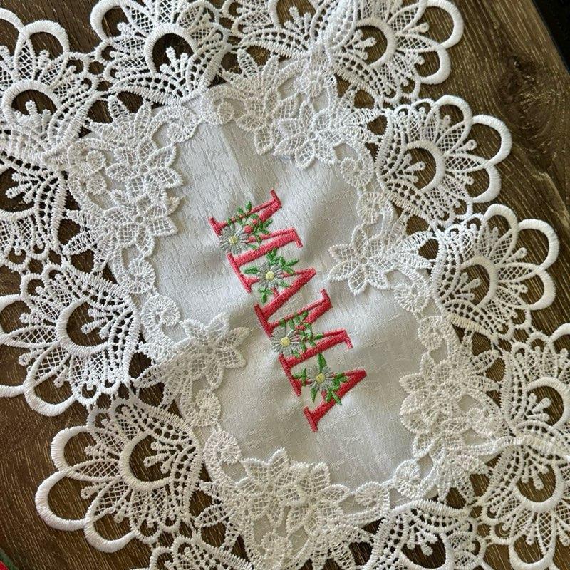 Mama Machine Embroidered Doily | Mom Gift | 16x12" White Lace