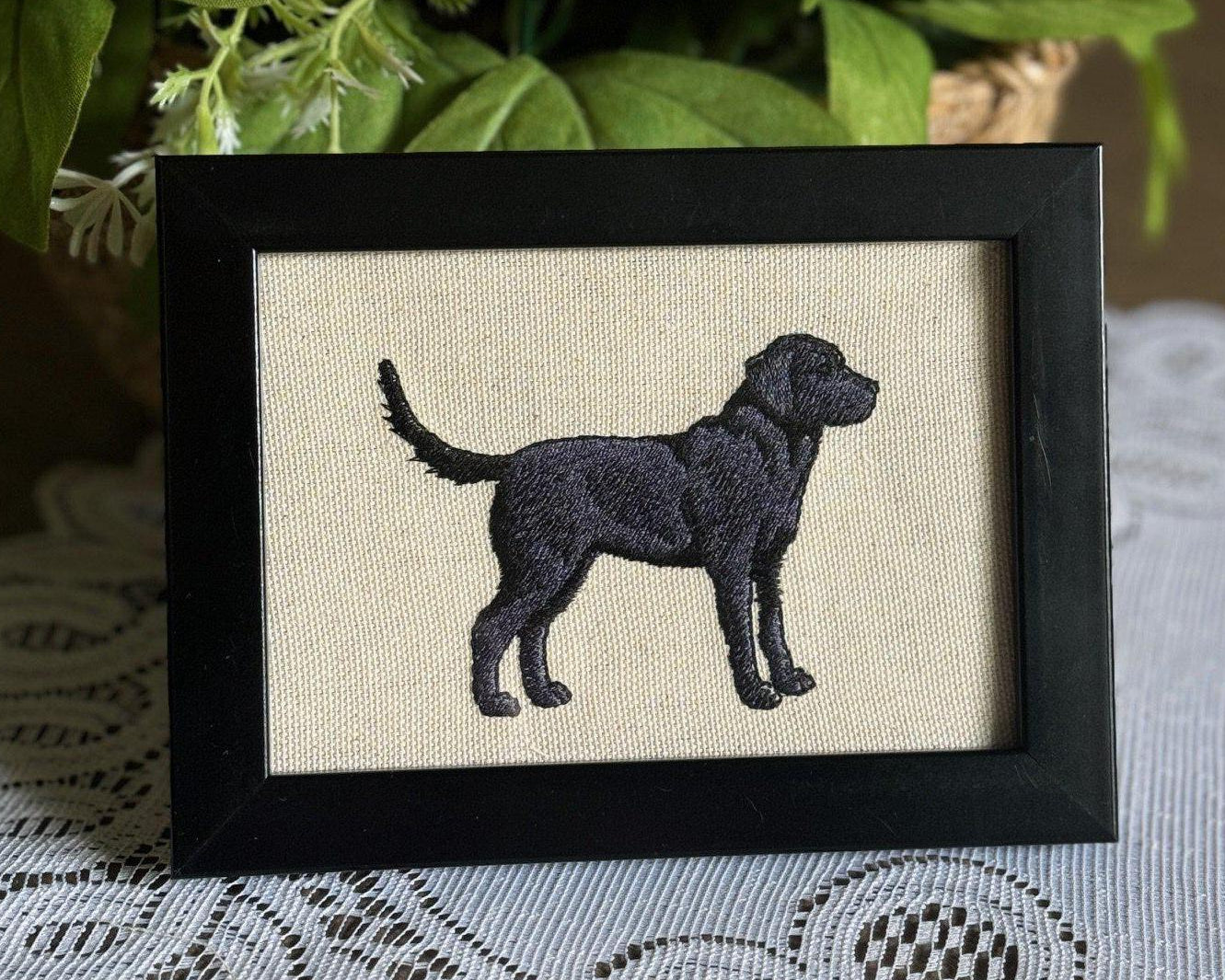 Black Labrador Retriever Machine Embroidered Art No. 2 | Framed Dog Breed Décor