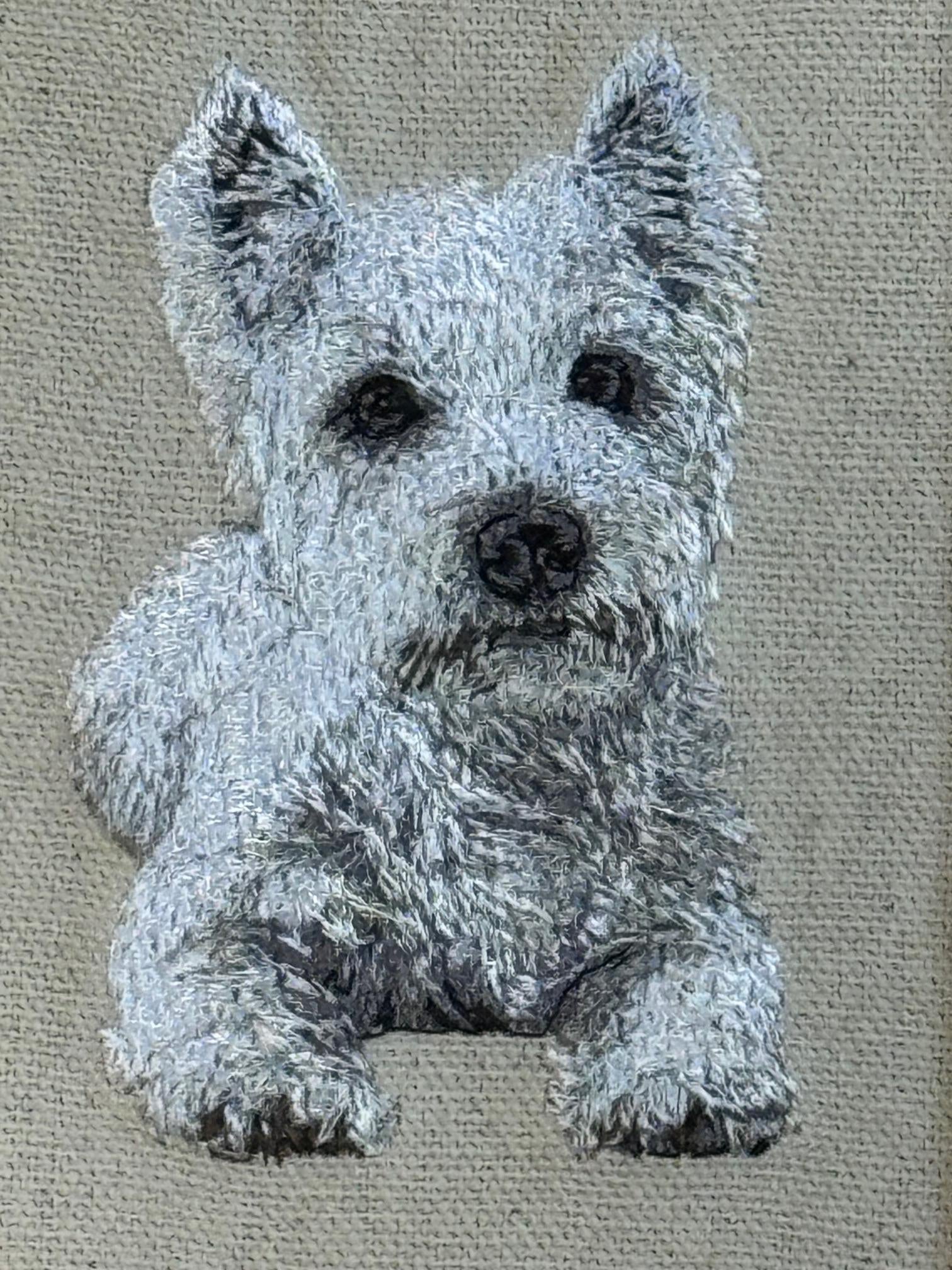 West Highland Terrier Machine Embroidered Framed Art | Tabletop Decor for Home or Office