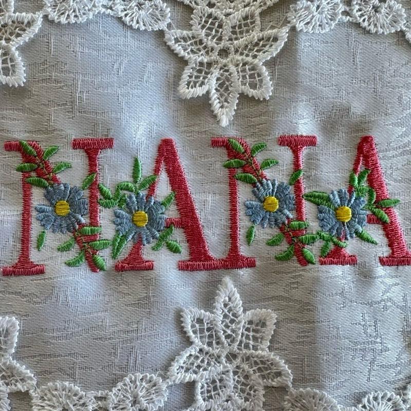 Nana Machine Embroidered Floral Doily | Grandma Gift | 16x12" White Lace