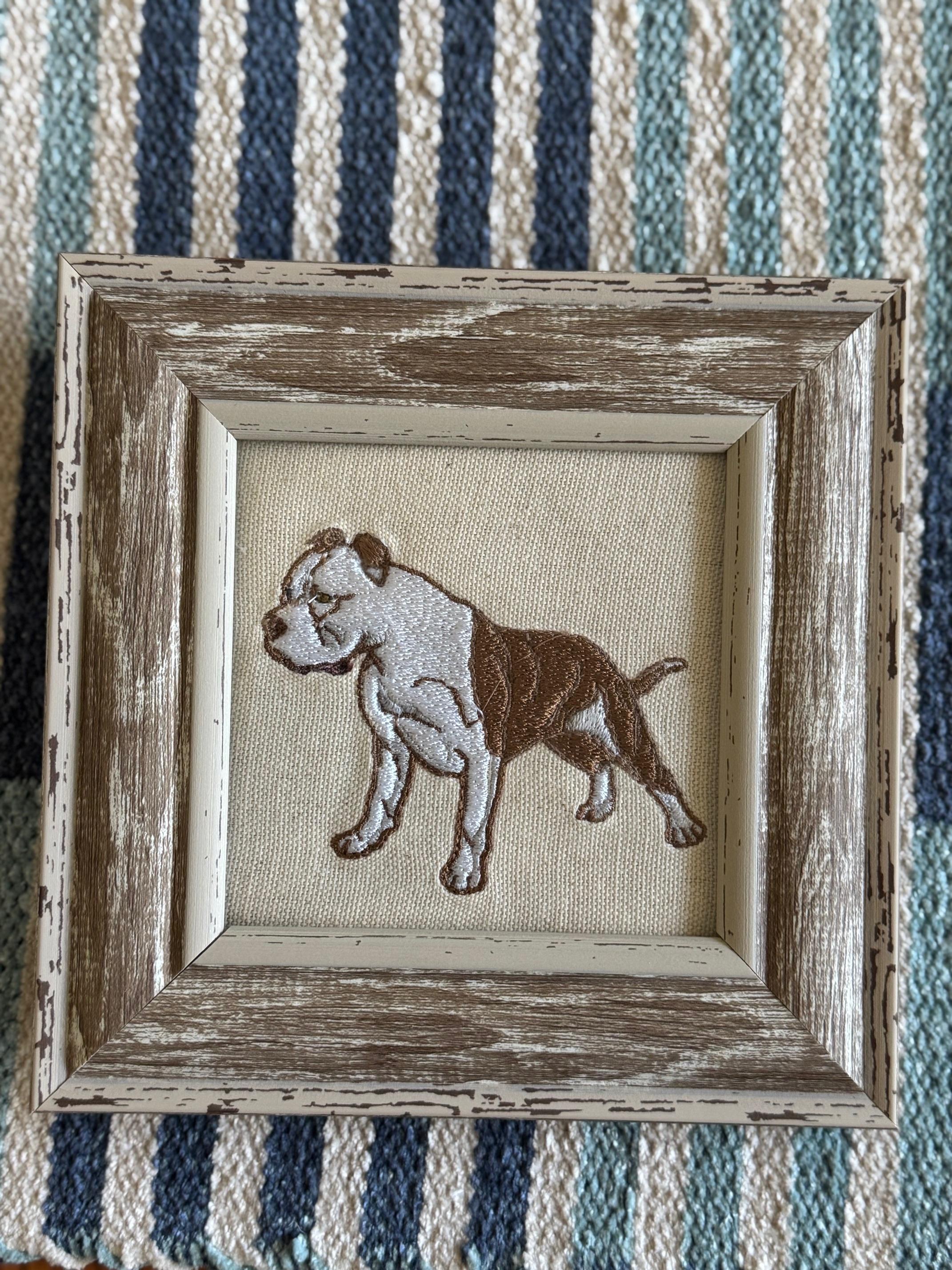 American Bulldog & Pitbull Machine Embroidered Framed Art | Tabletop Decor