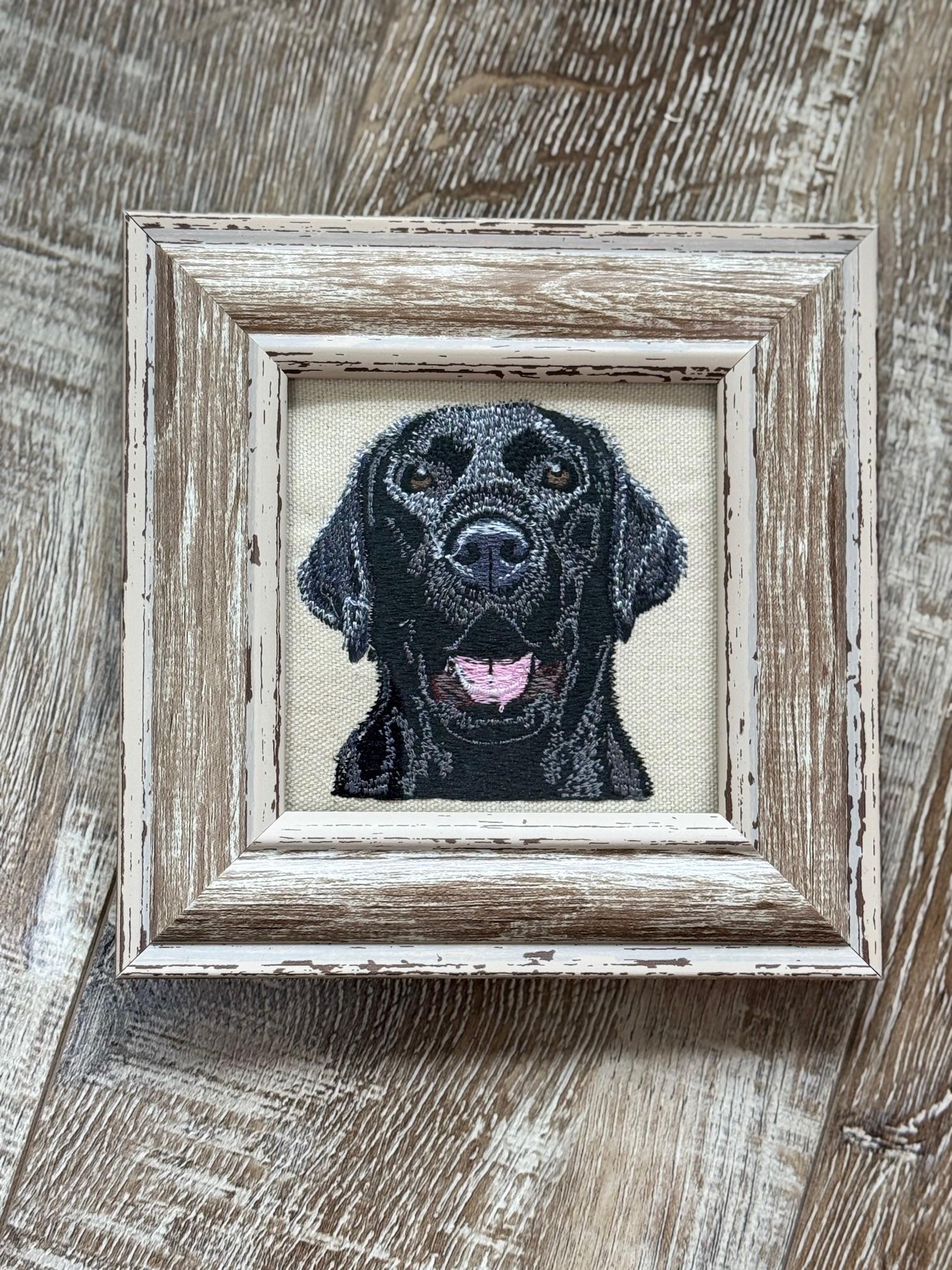 Black Labrador Retriever Machine Embroidered Art No. 3 | Framed Dog Breed Décor