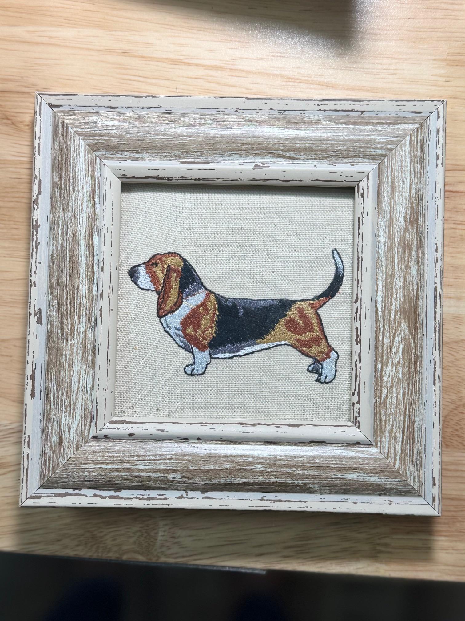 Basset Hound Machine Embroidered Art | Framed Dog Breed Décor