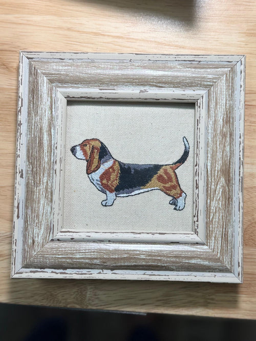 Basset Hound Machine Embroidered Art | Framed Dog Breed Décor