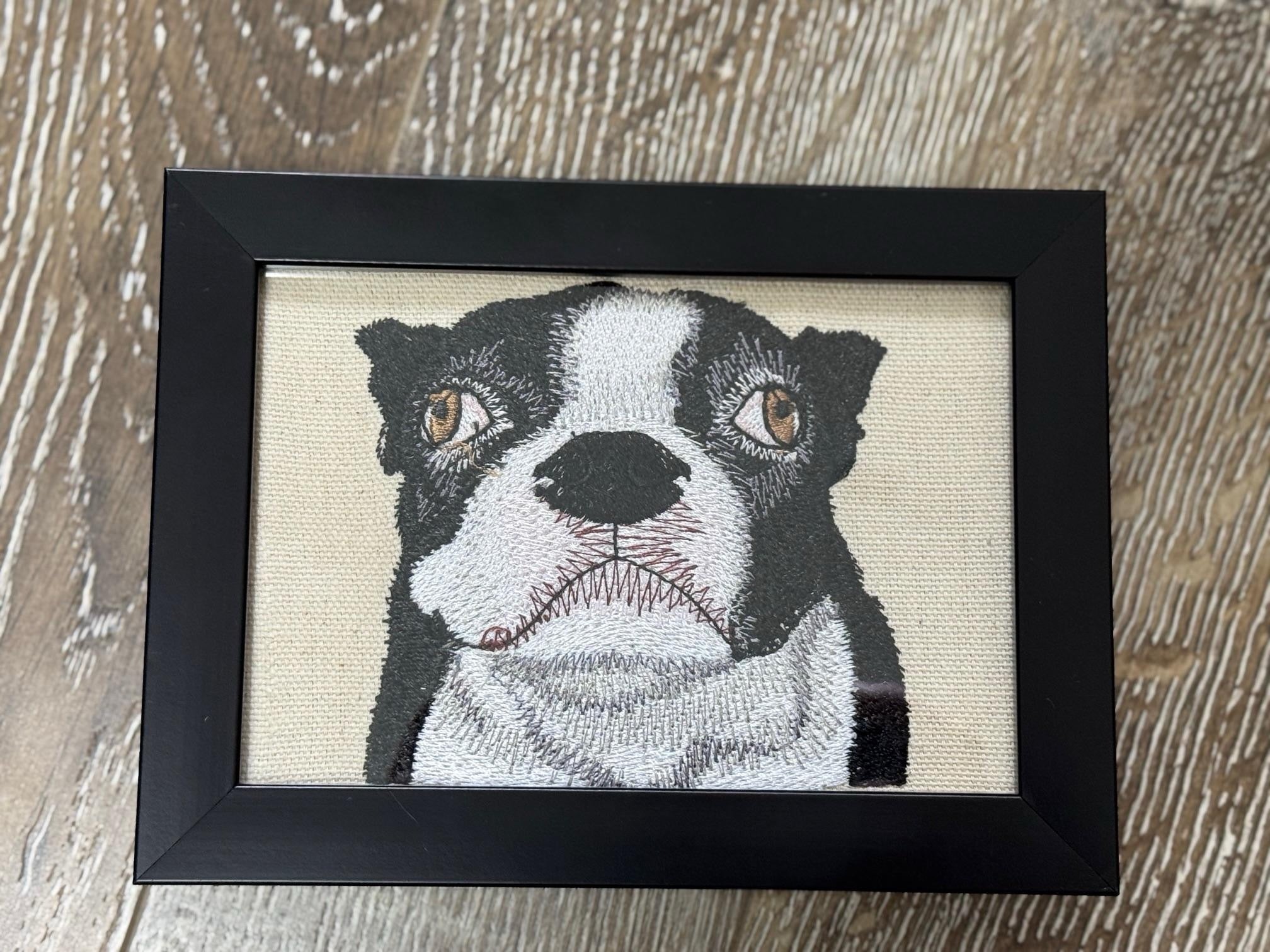 Boston Terrier — Machine Embroidered Framed Art | Tabletop Decor