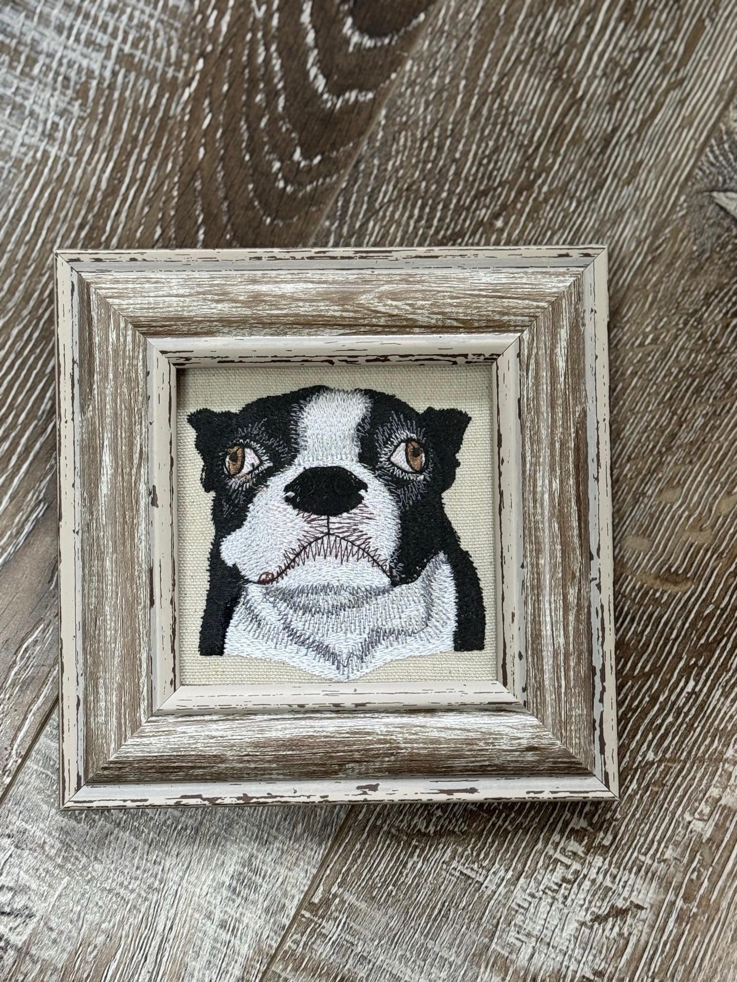 Boston Terrier — Machine Embroidered Framed Art | Tabletop Decor