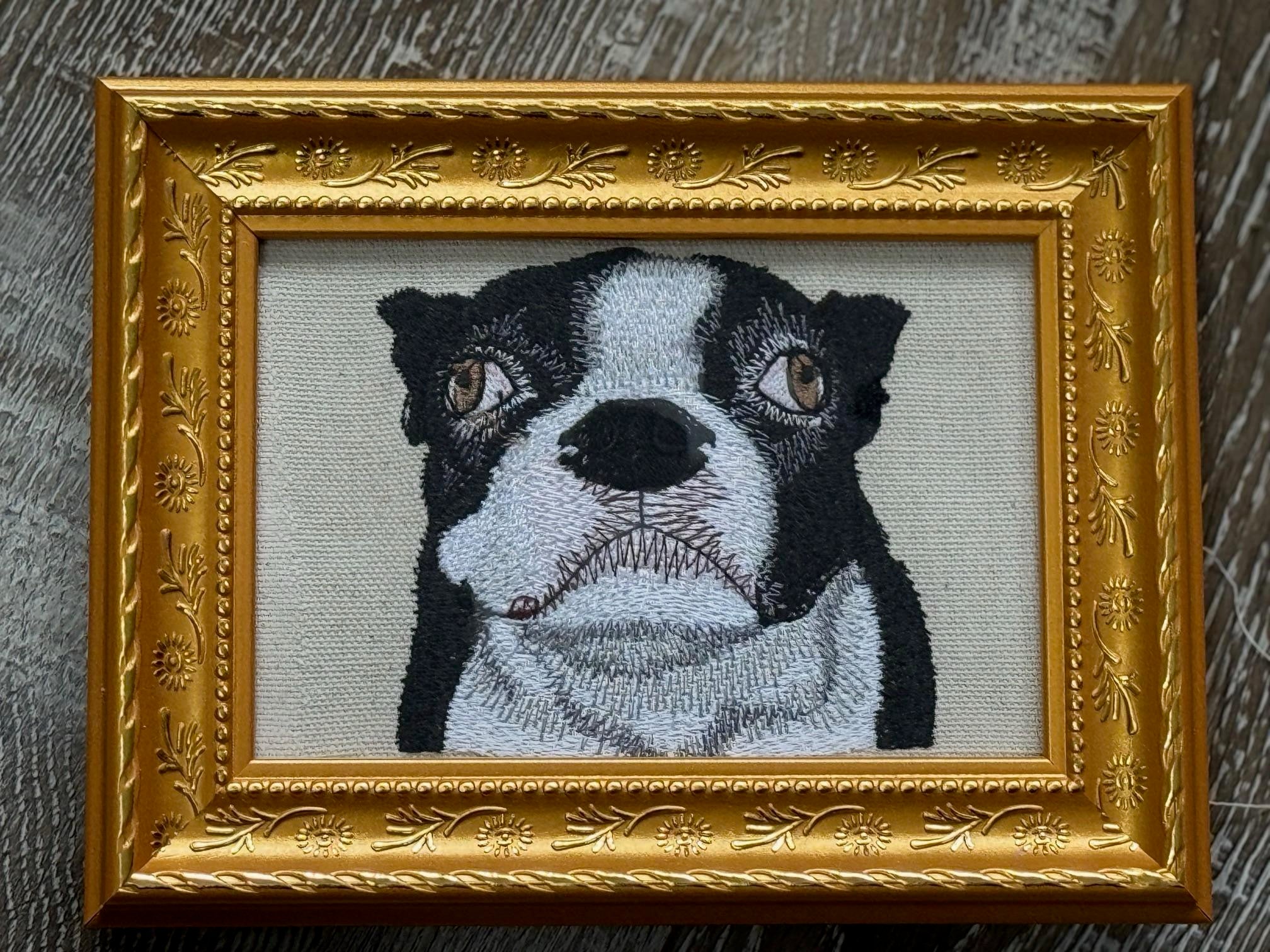 Boston Terrier — Machine Embroidered Framed Art | Tabletop Decor