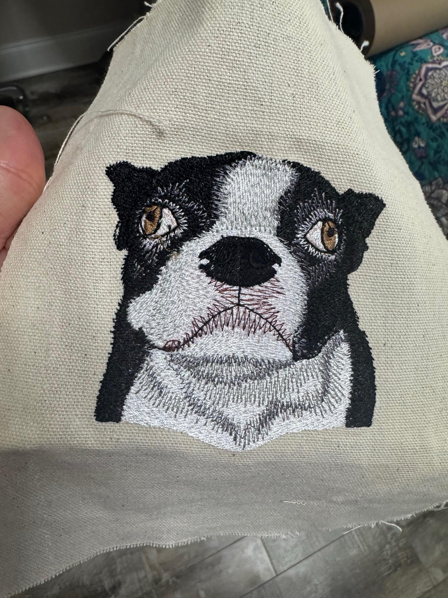 Boston Terrier — Machine Embroidered Framed Art | Tabletop Decor