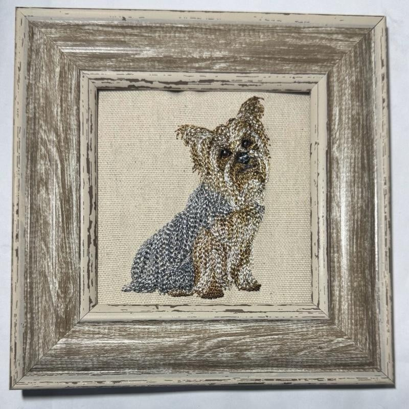 Yorkshire Terrier (Yorkie) Machine Embroidered Framed Art | Tabletop Decor