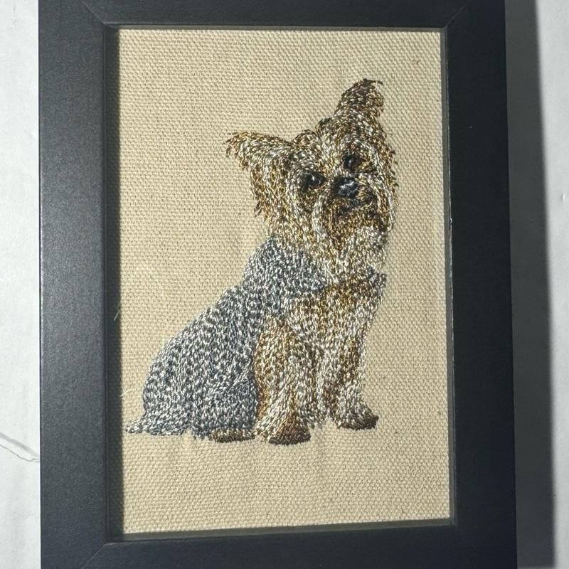 Yorkshire Terrier (Yorkie) Machine Embroidered Framed Art | Tabletop Decor