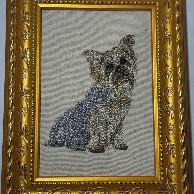 Yorkshire Terrier (Yorkie) Machine Embroidered Framed Art | Tabletop Decor