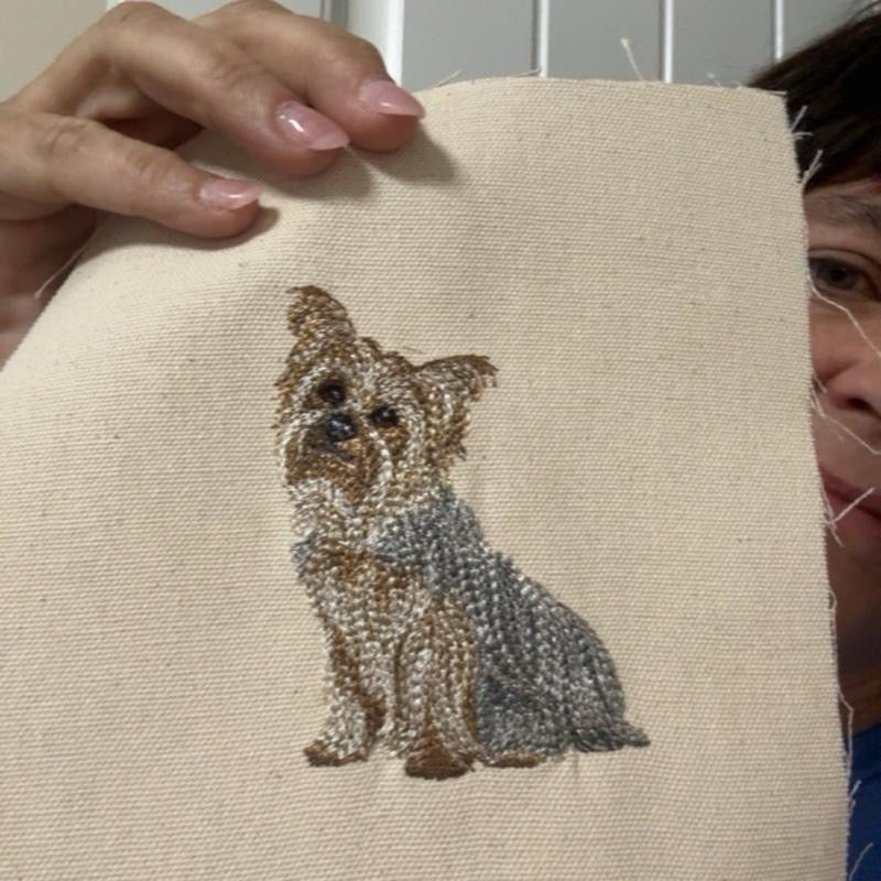 Yorkshire Terrier (Yorkie) Machine Embroidered Framed Art | Tabletop Decor