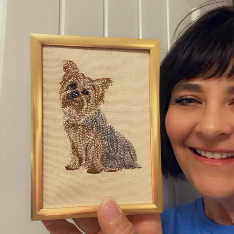 Yorkshire Terrier (Yorkie) Machine Embroidered Framed Art | Tabletop Decor