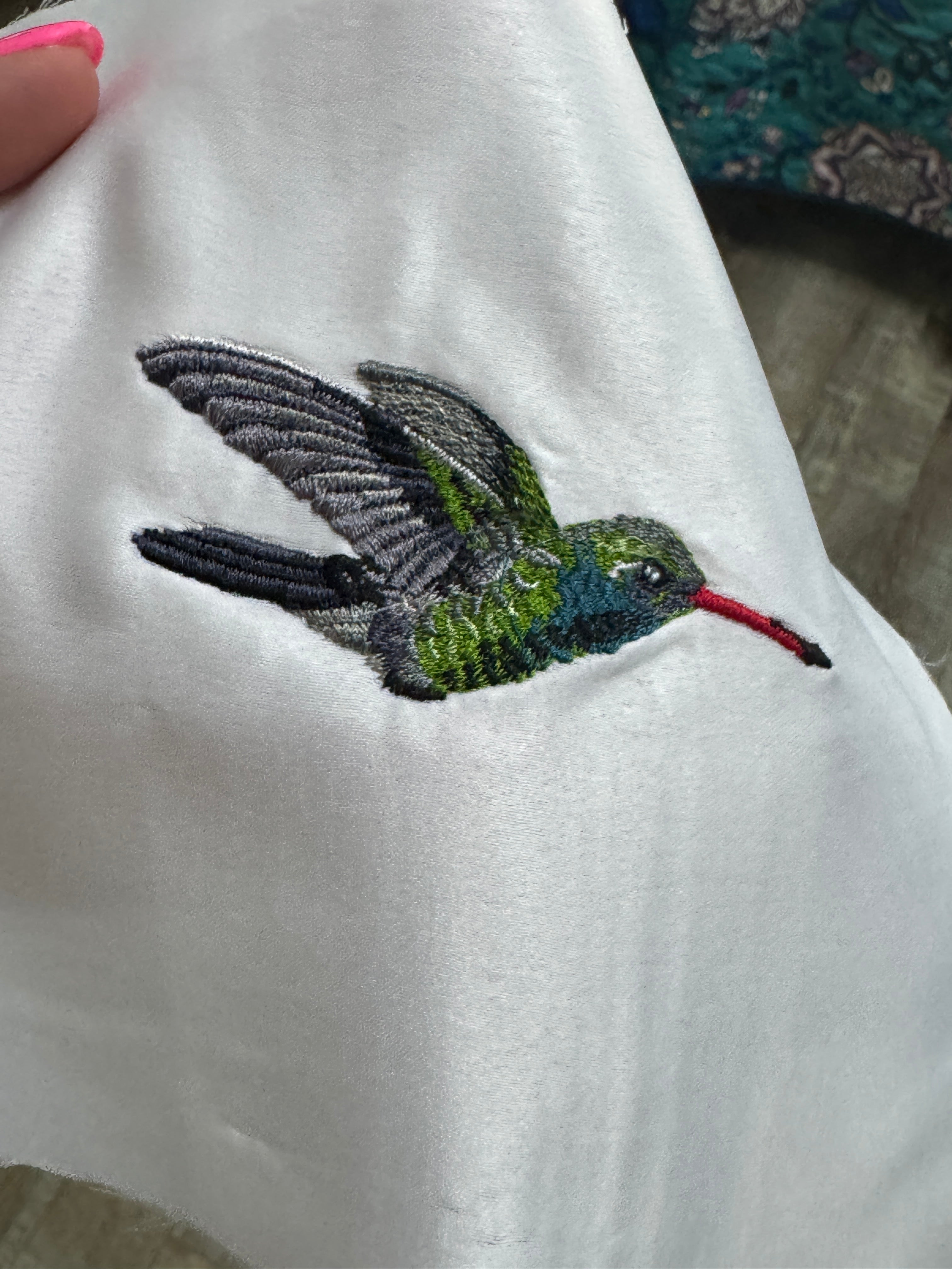 Hummingbird Machine Embroidered Art | Framed Bird Décor