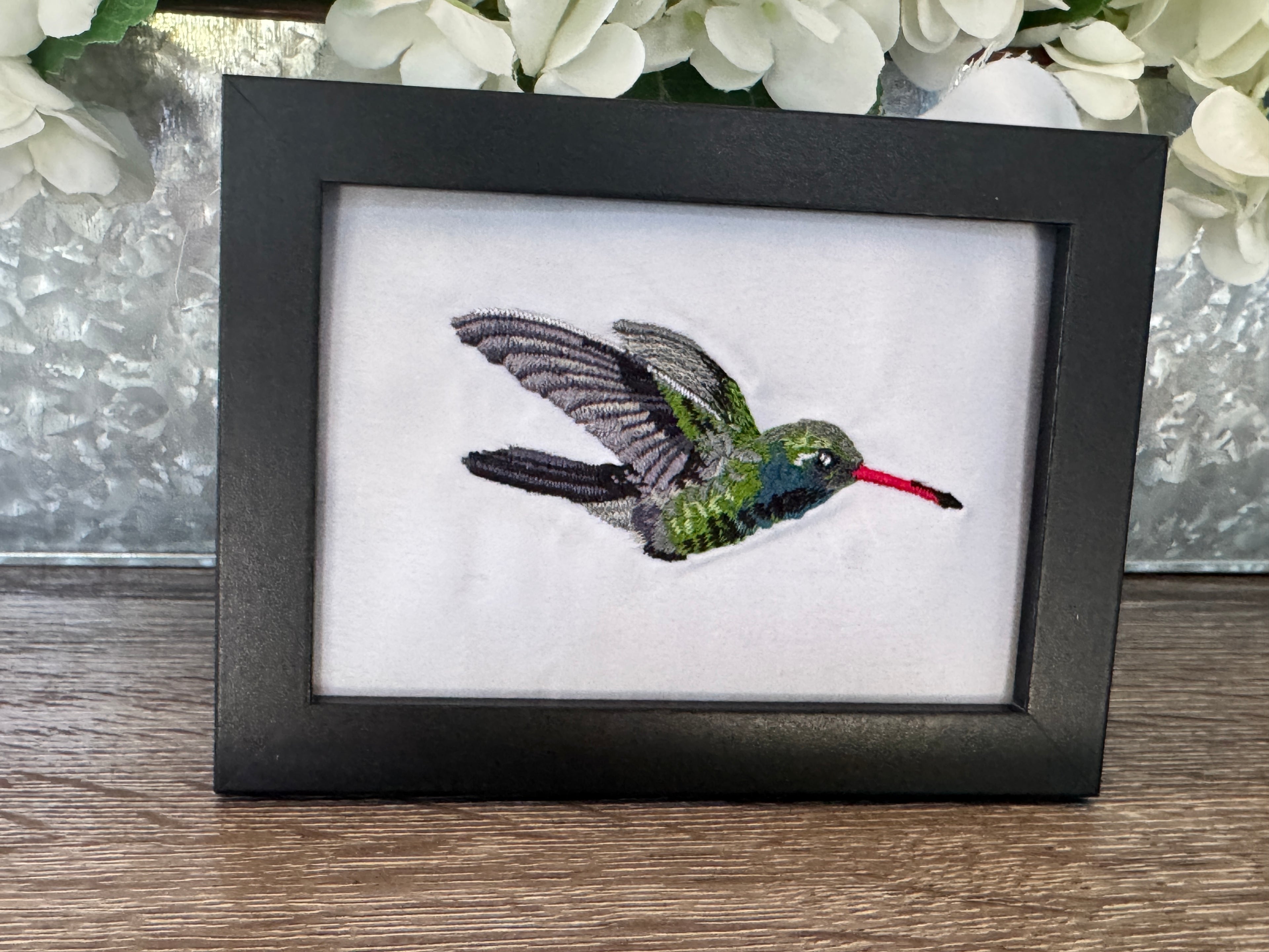 Hummingbird Machine Embroidered Art | Framed Bird Décor