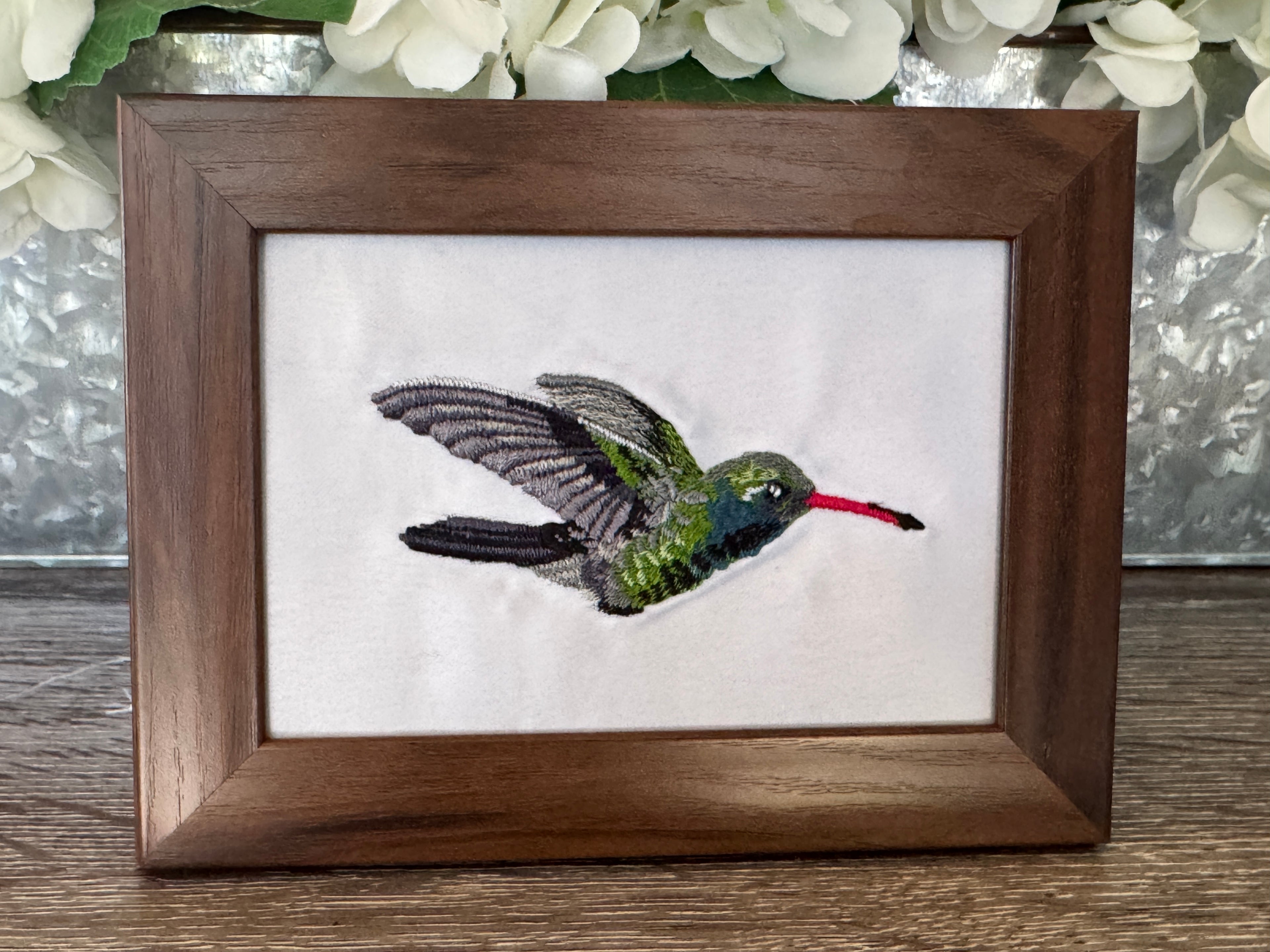 Hummingbird Machine Embroidered Art | Framed Bird Décor