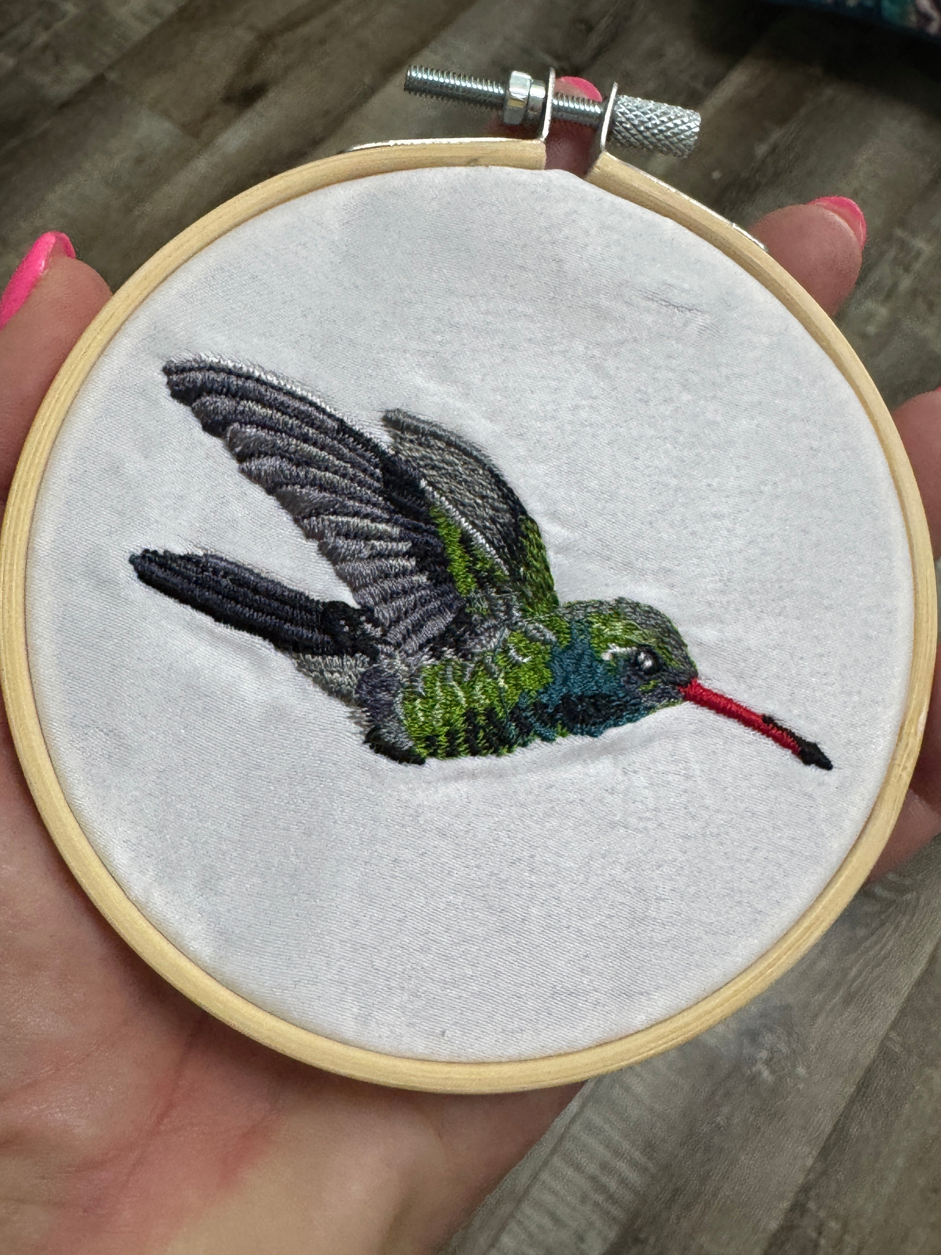 Hummingbird Machine Embroidered Art | Framed Bird Décor