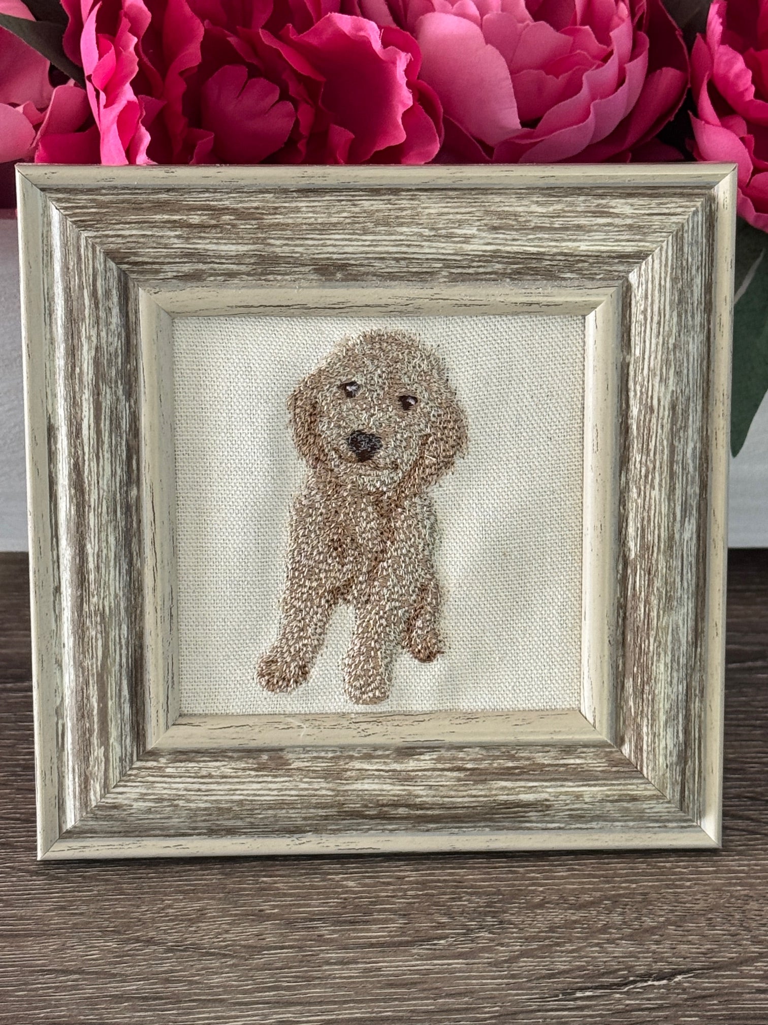Goldendoodle Machine Embroidered Framed Art | Tabletop Decor