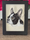 Boston Terrier Machine Embroidered Framed Art | Tabletop Decor