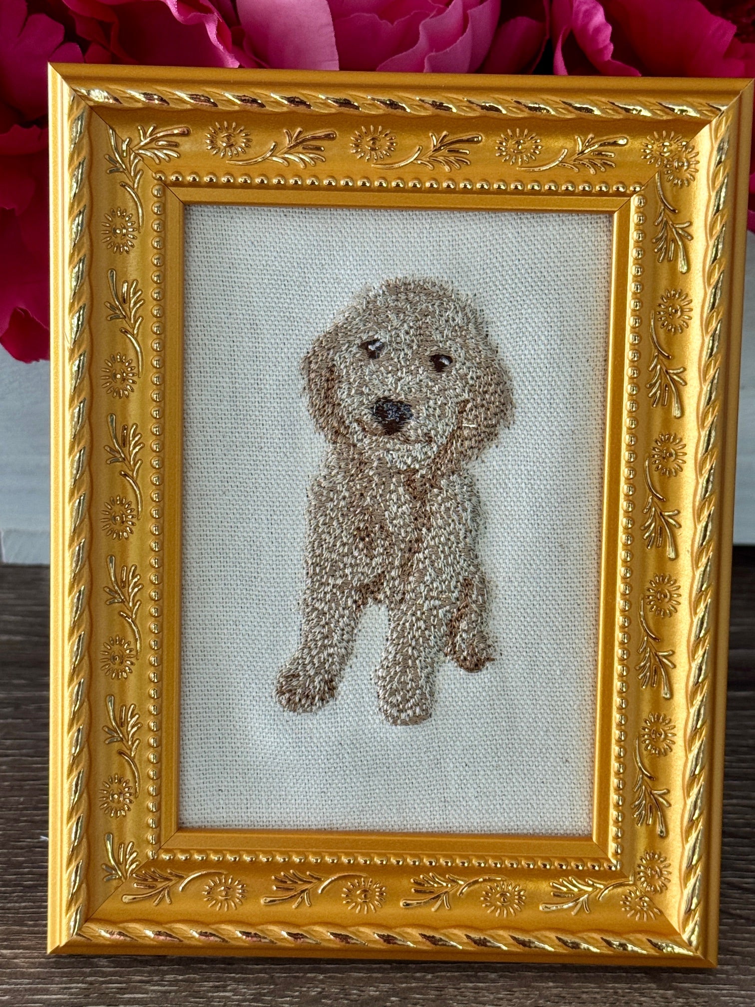 Goldendoodle Machine Embroidered Framed Art | Tabletop Decor
