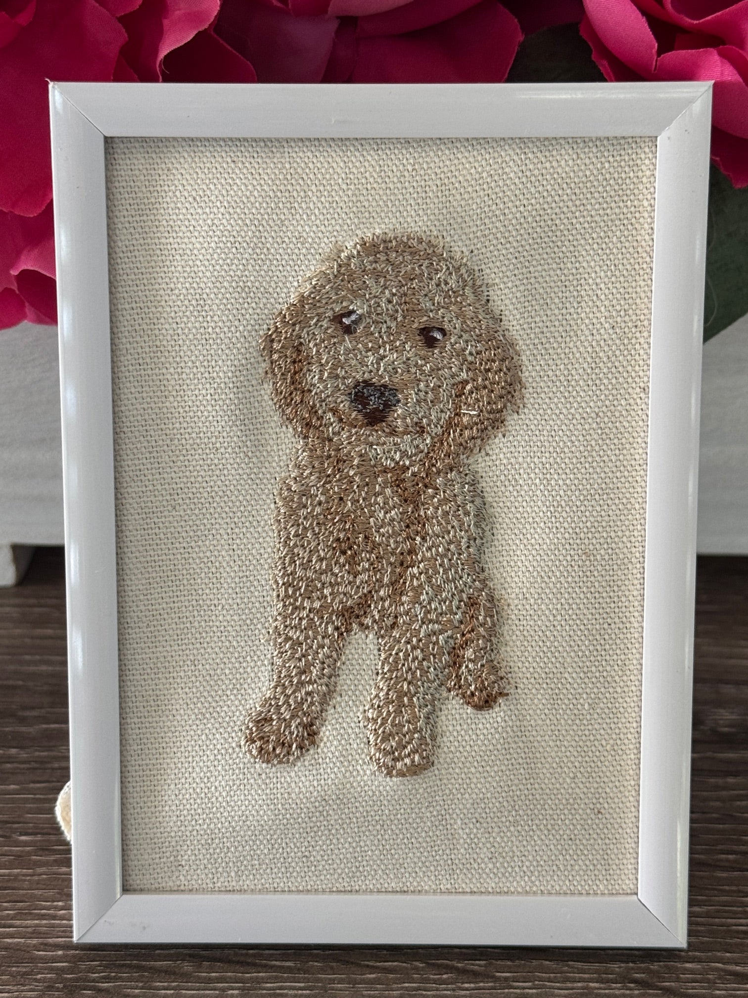 Goldendoodle Machine Embroidered Framed Art | Tabletop Decor