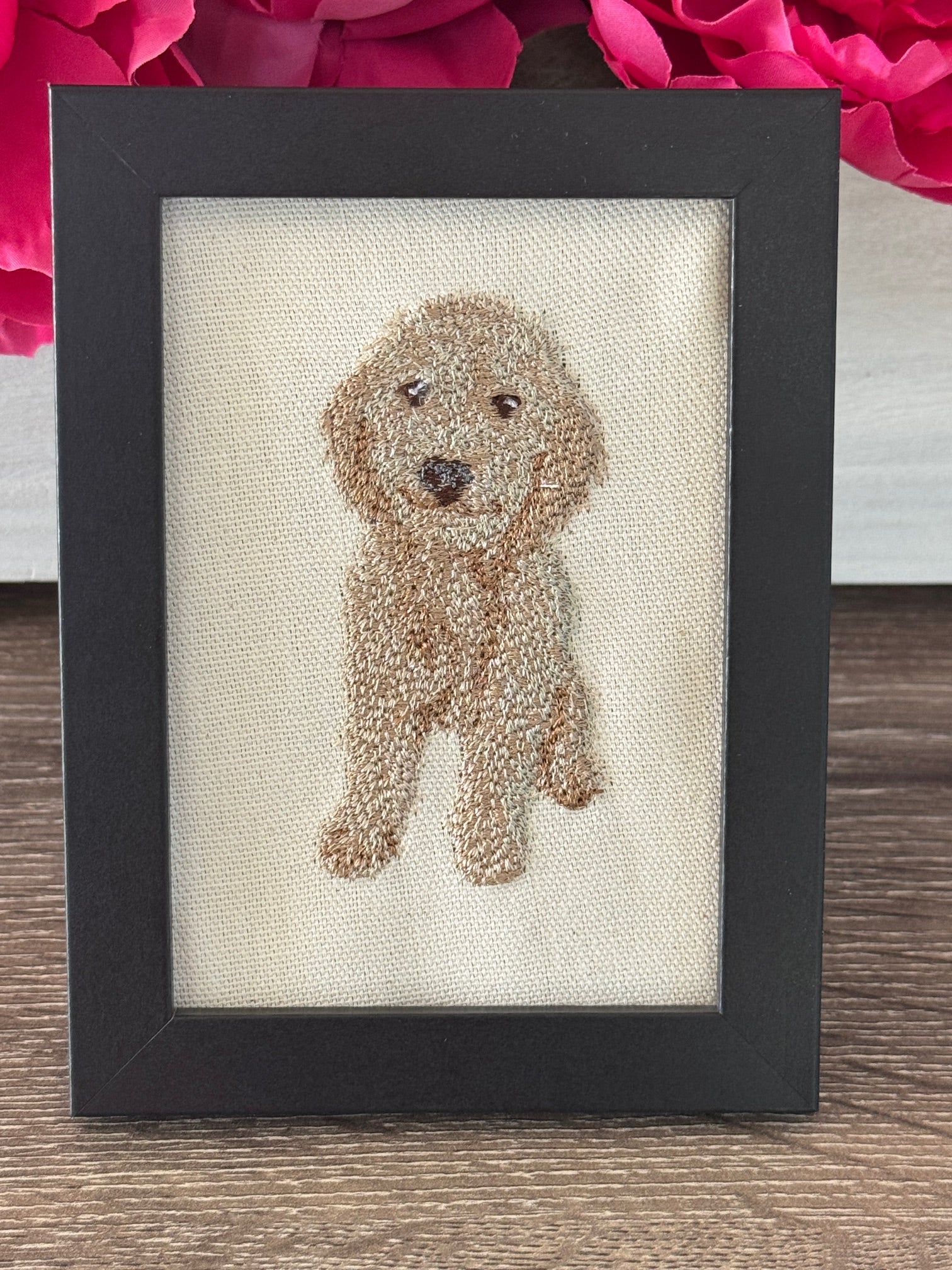 Goldendoodle Machine Embroidered Framed Art | Tabletop Decor