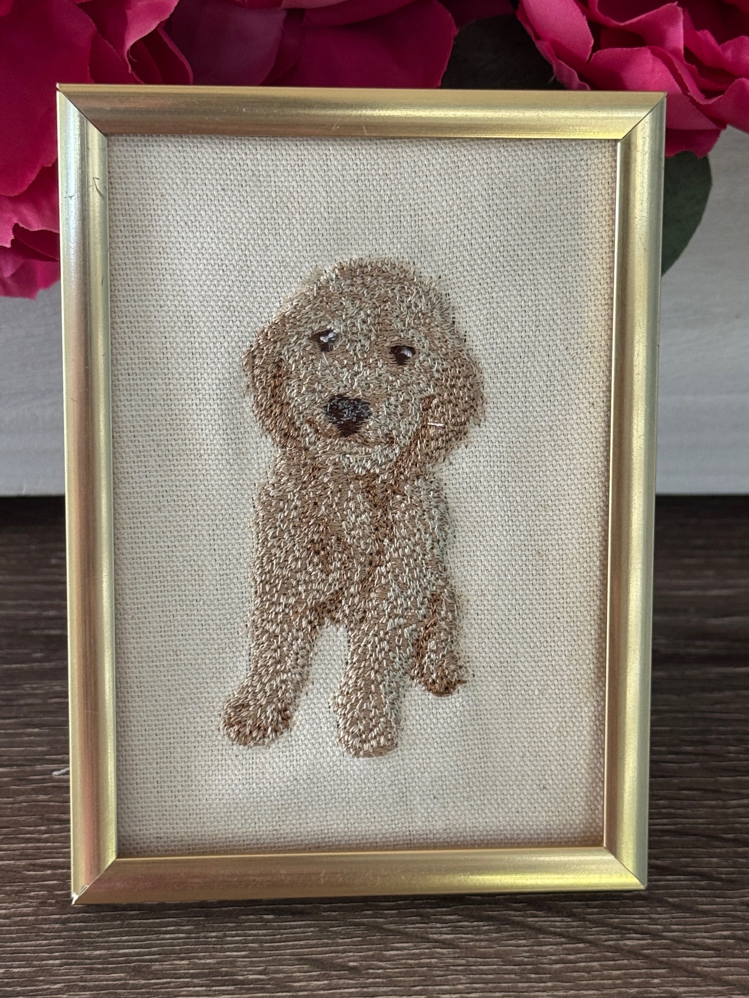 Goldendoodle Machine Embroidered Framed Art | Tabletop Decor