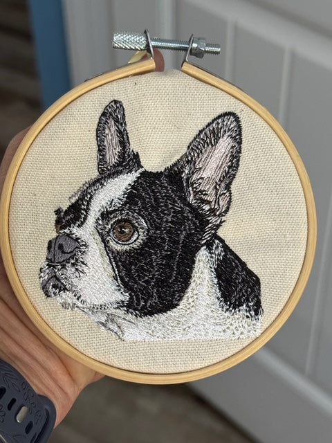Boston Terrier Machine Embroidered Framed Art | Tabletop Decor