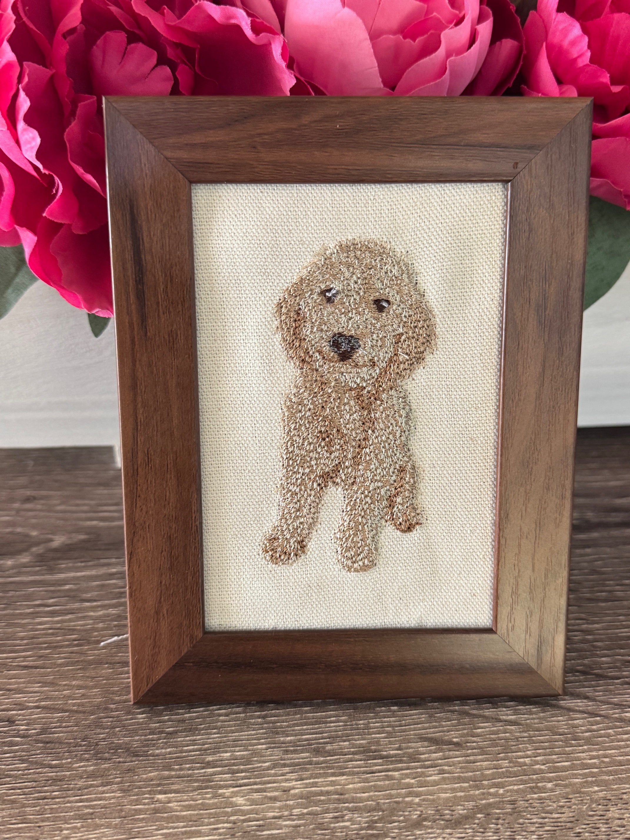 Goldendoodle Machine Embroidered Framed Art | Tabletop Decor