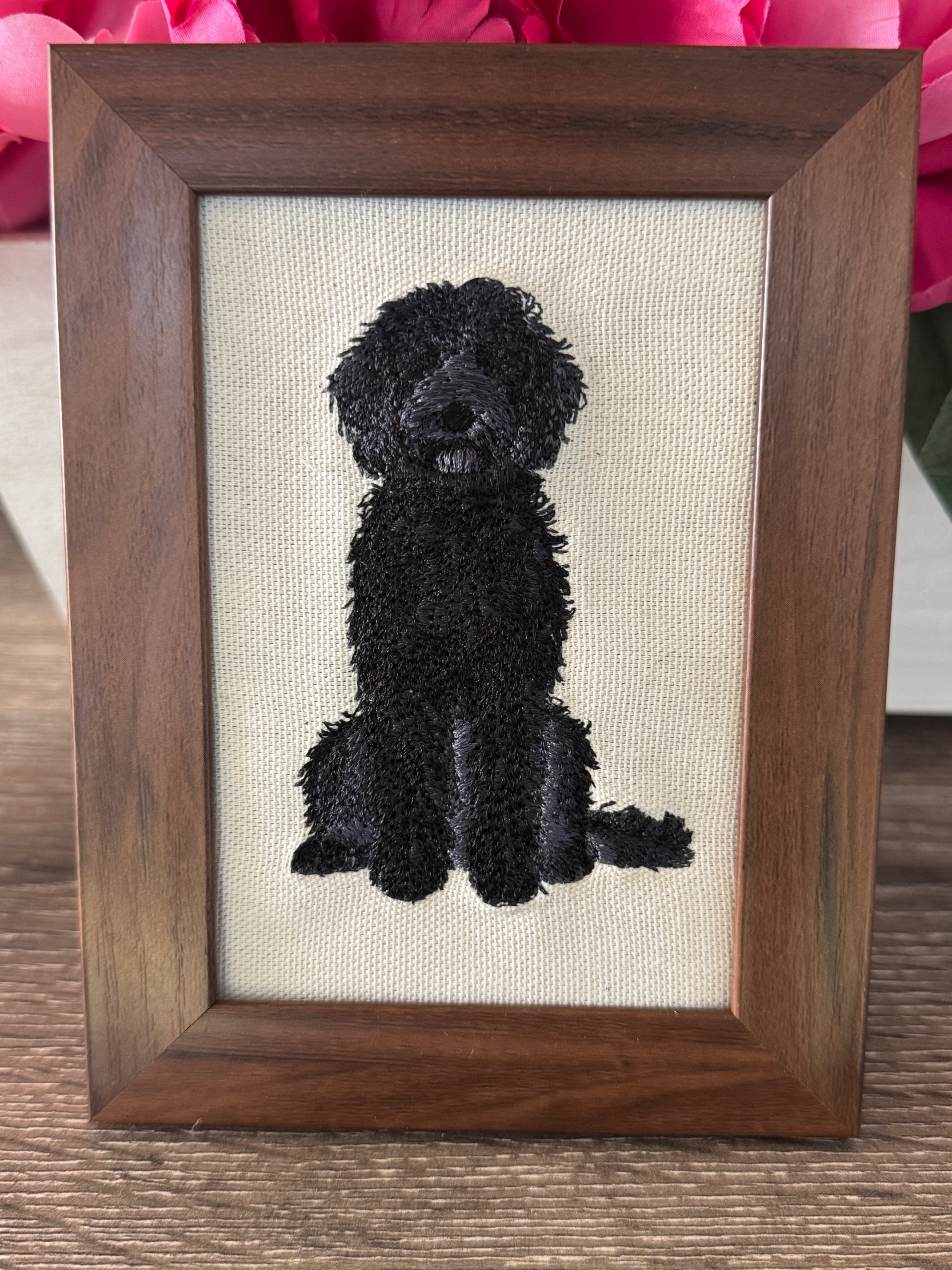 Black Doodle Machine Embroidered Art | Framed Dog Breed Décor