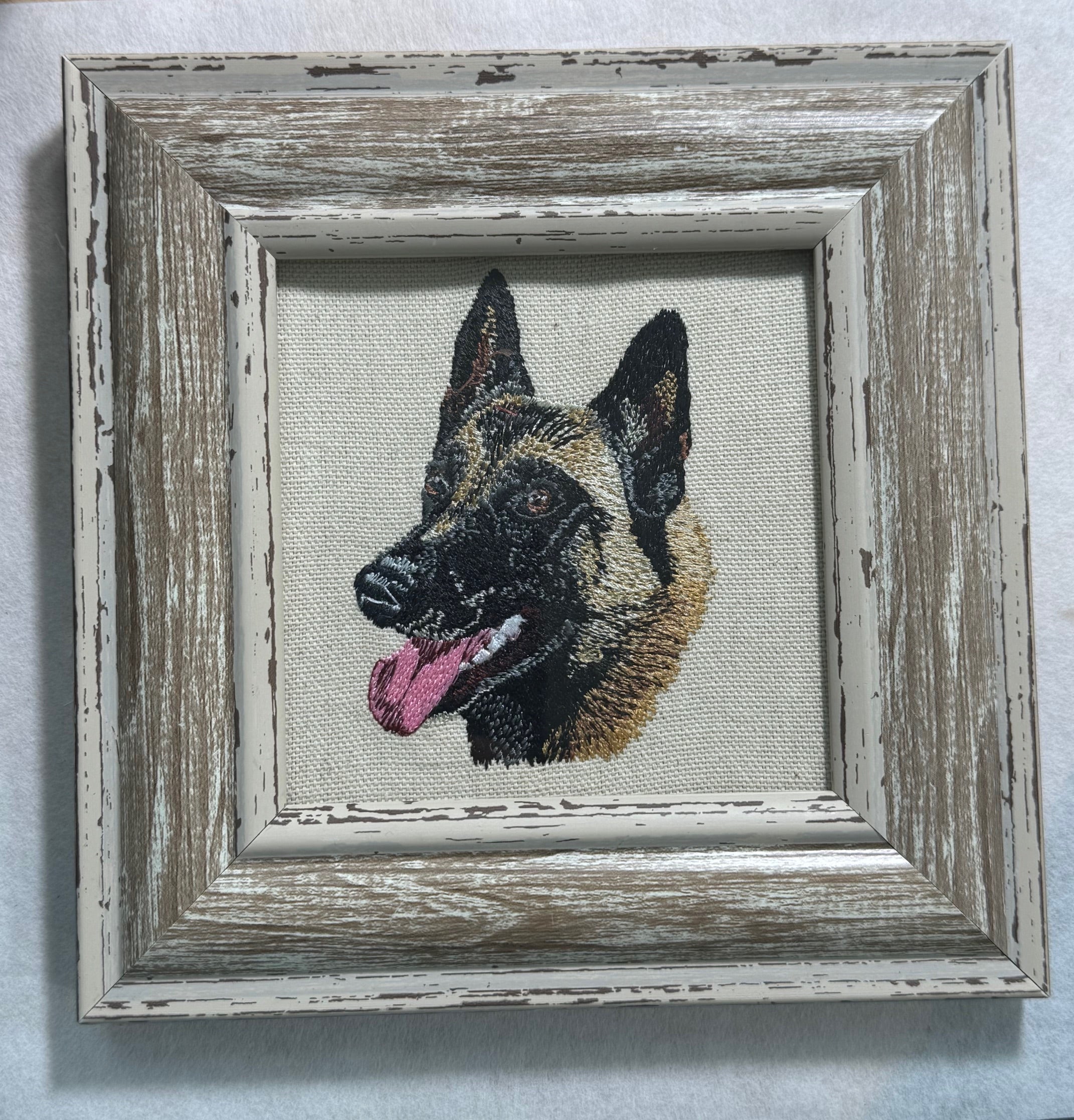 Belgian Malinois Machine Embroidered Framed Art No. 2 | Tabletop Decor