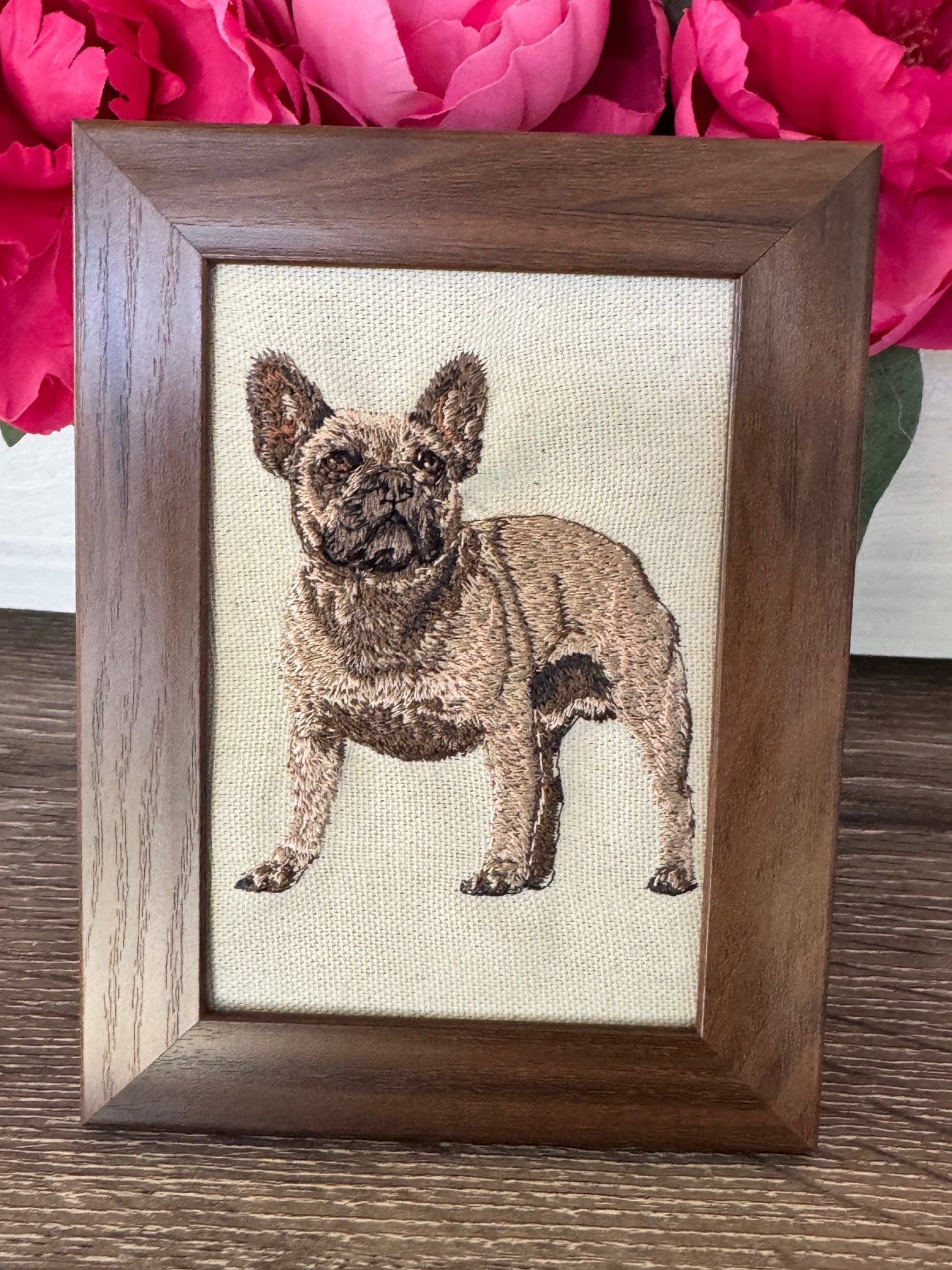 French Bulldog Machine Embroidered Framed Art No. 2 | Tabletop Decor