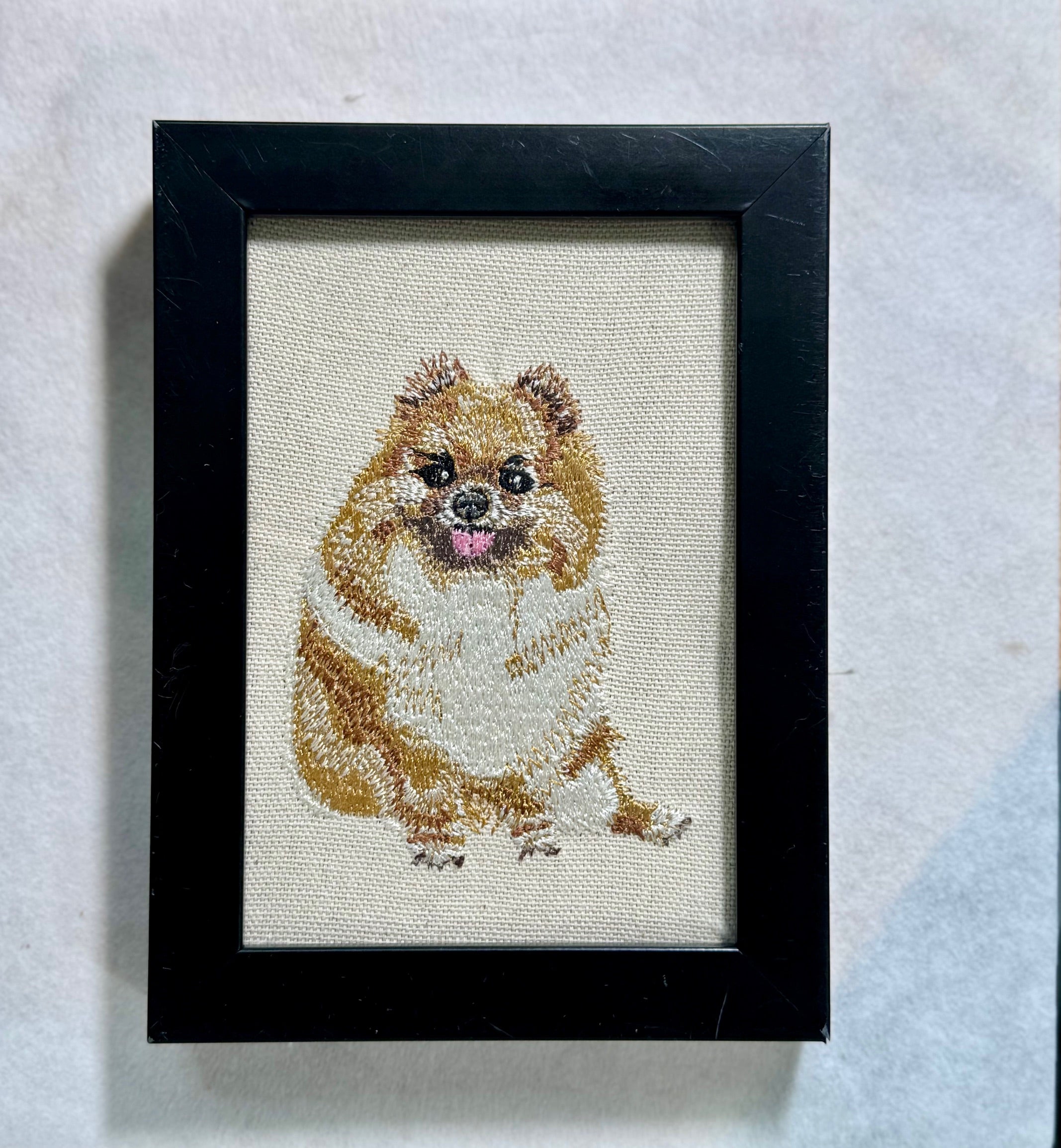 Pomeranian Machine Embroidered Framed Art | Tabletop Decor