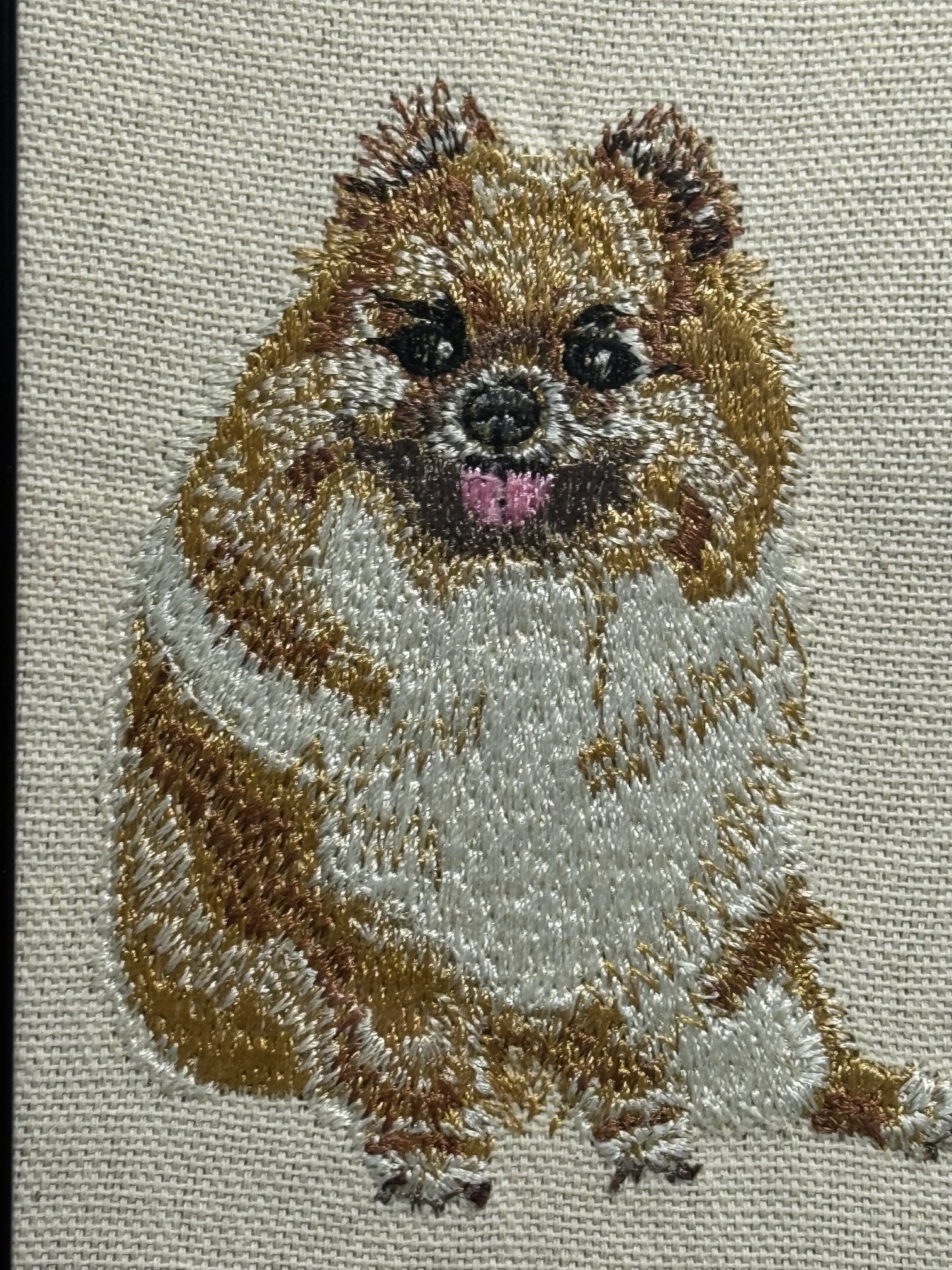 Pomeranian Machine Embroidered Framed Art | Tabletop Decor