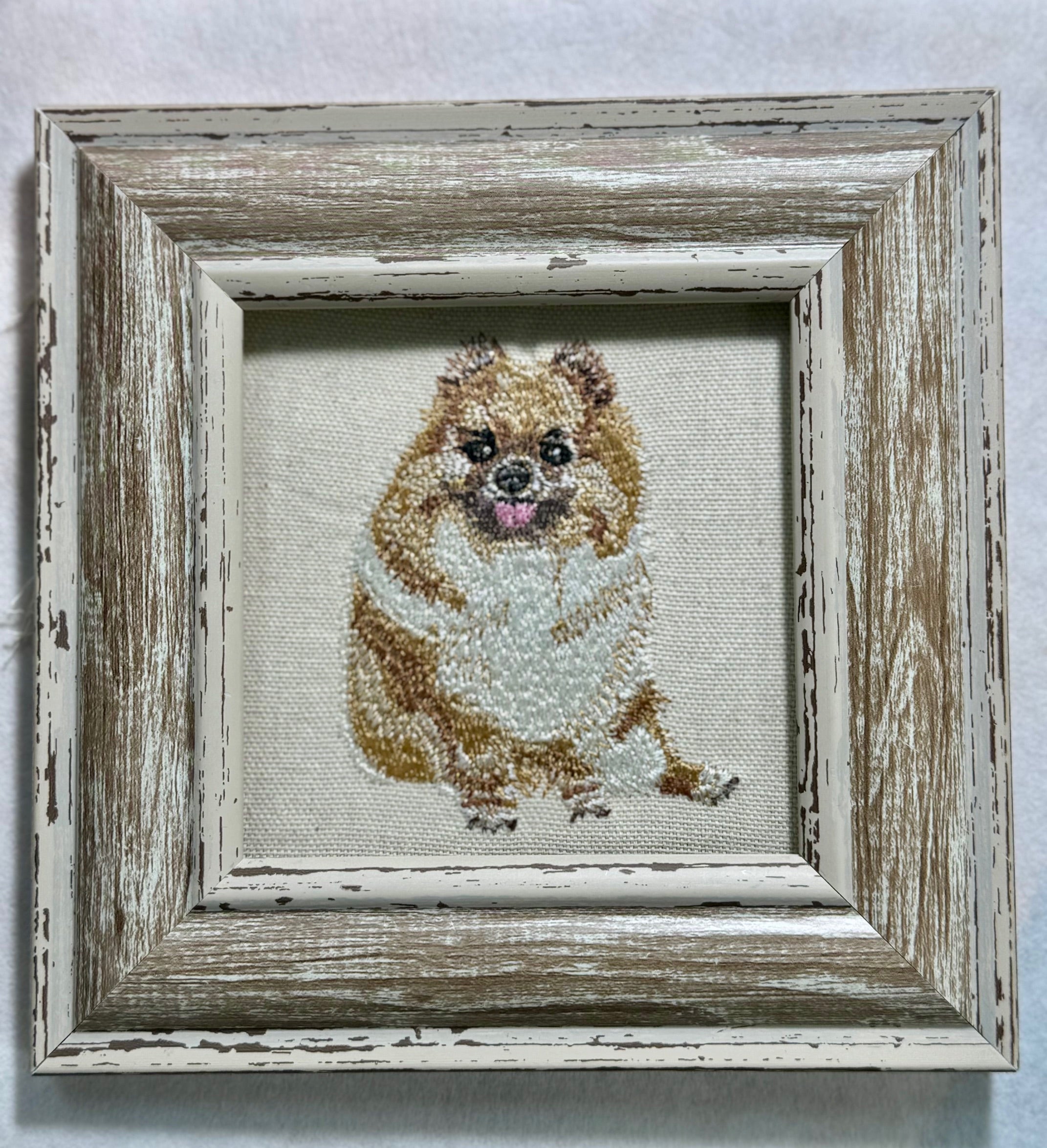 Pomeranian Machine Embroidered Framed Art | Tabletop Decor